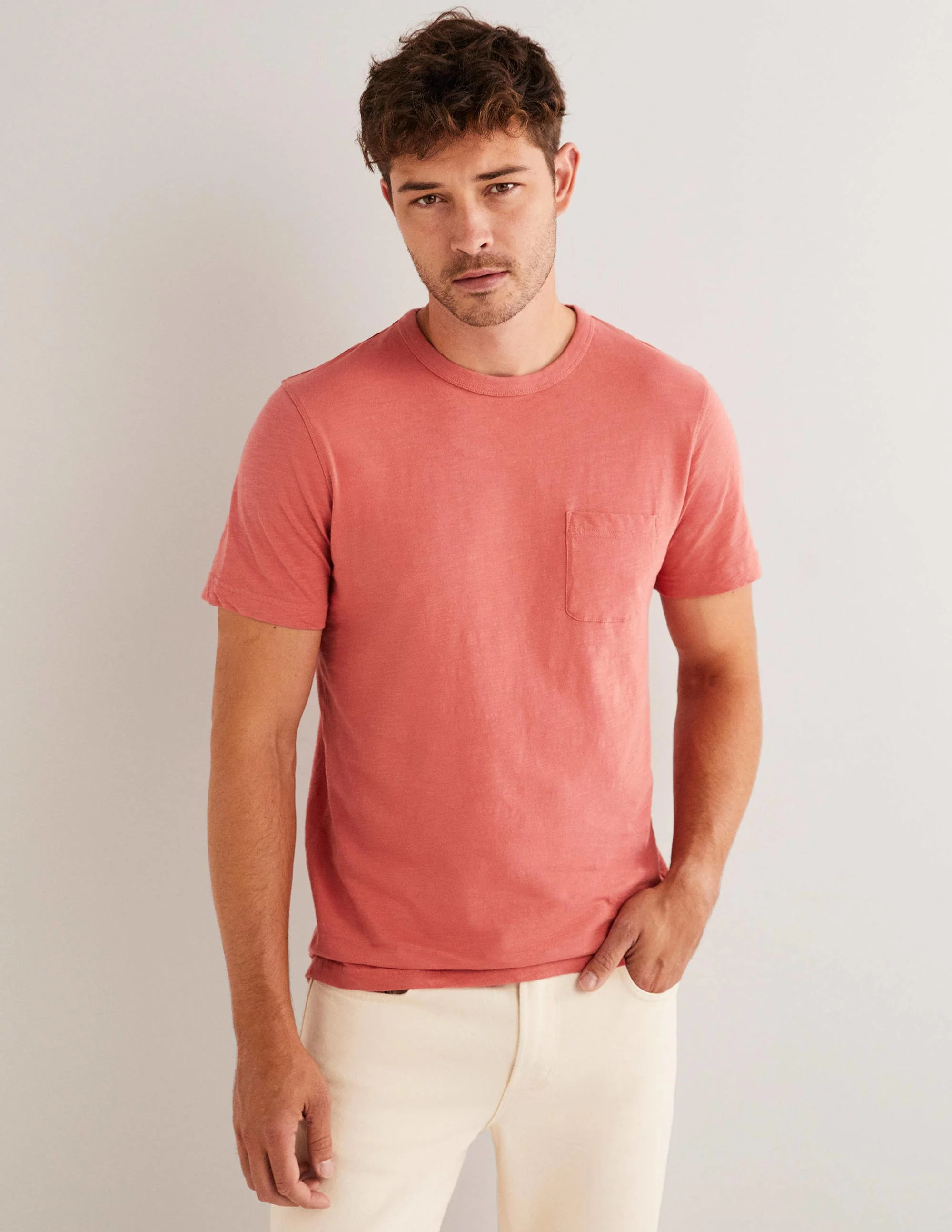 Laundered Slub T-Shirt-Faded Rose Red