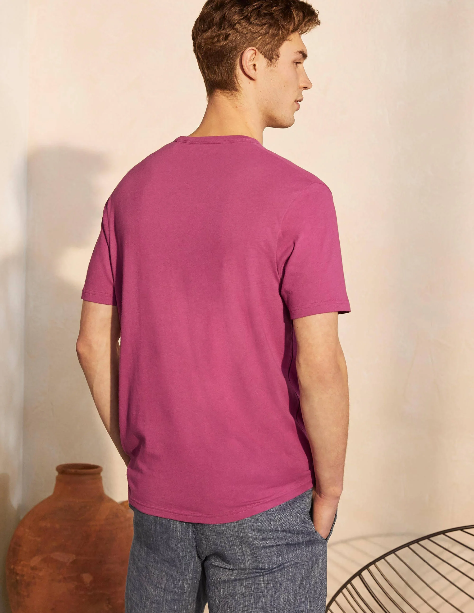 Linen Blend T-shirt-Dahlia/Lilac Rose - Image 3