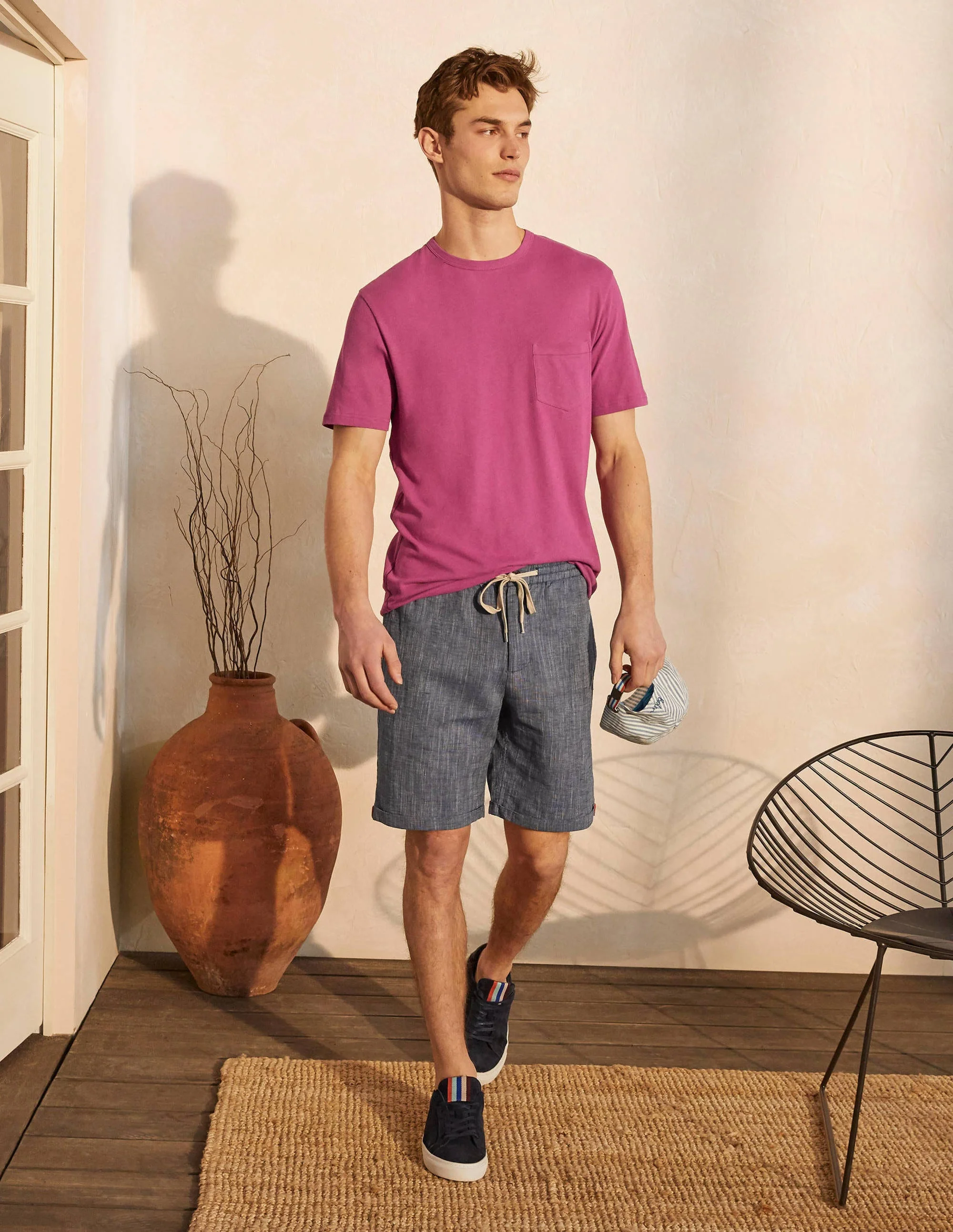 Linen Blend T-shirt-Dahlia/Lilac Rose - Image 4