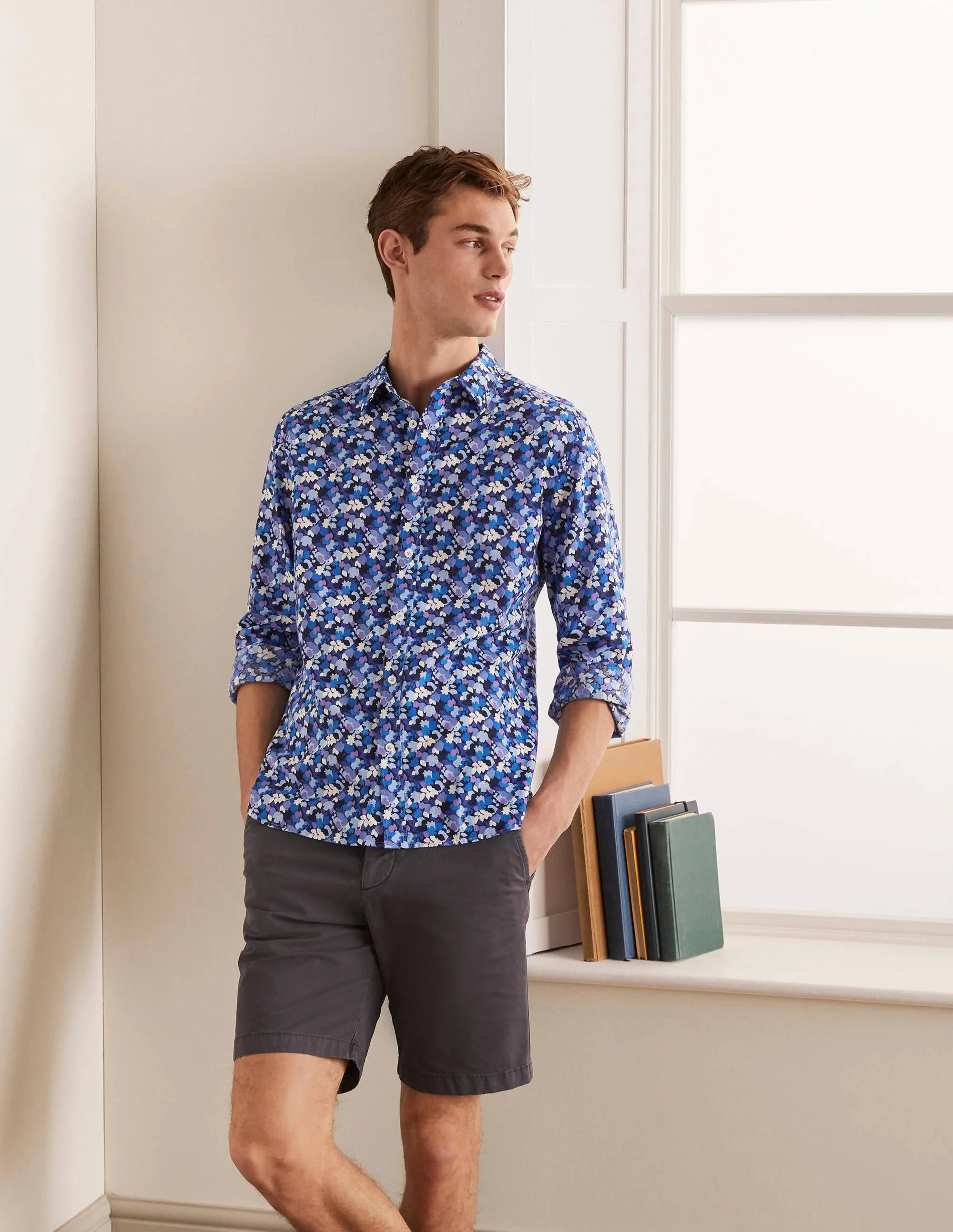 Linen Cotton Pattern Shirt-Blues Pressed Bloom Camo - Image 3
