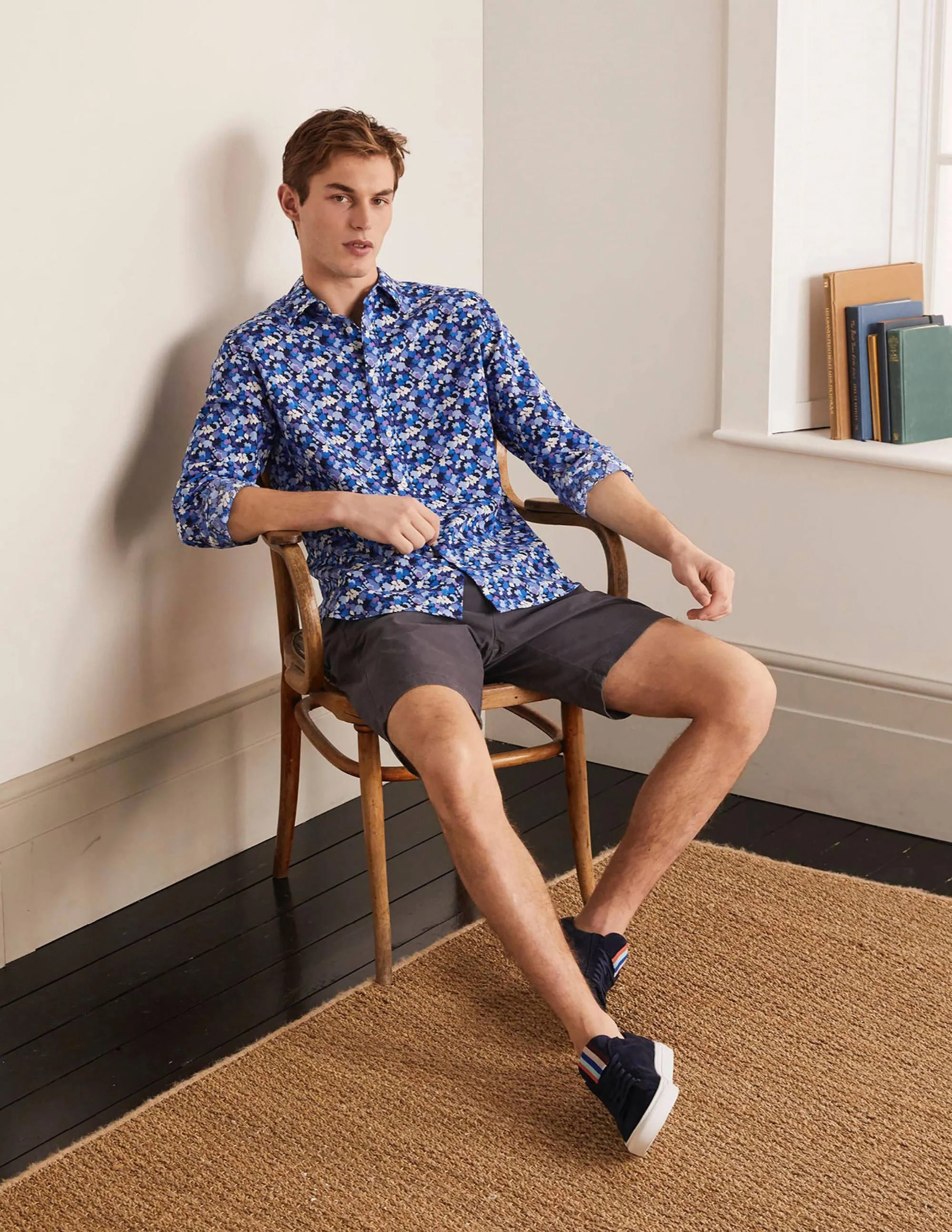 Linen Cotton Pattern Shirt-Blues Pressed Bloom Camo - Image 5