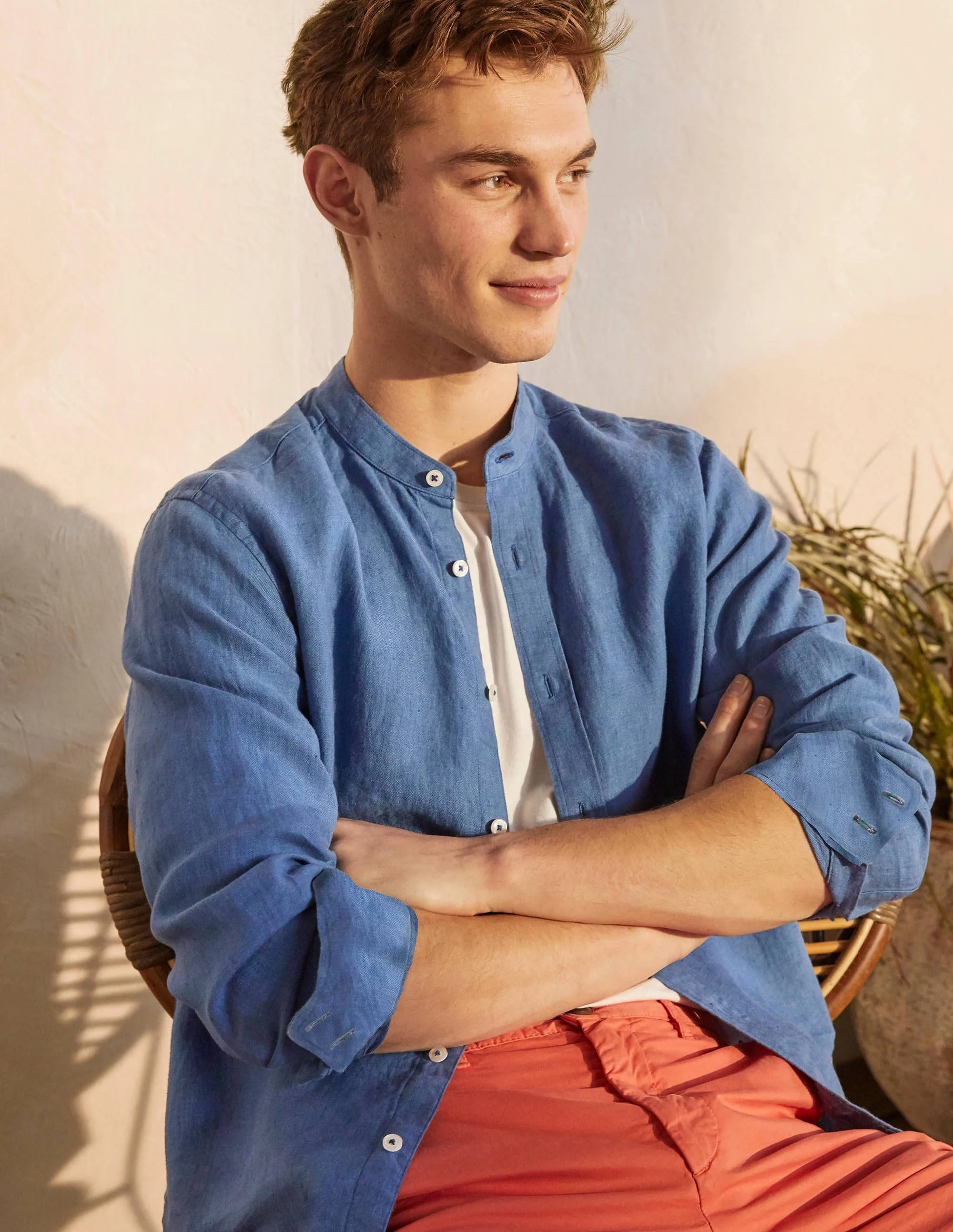 Linen Grandad Shirt-Inky Blue