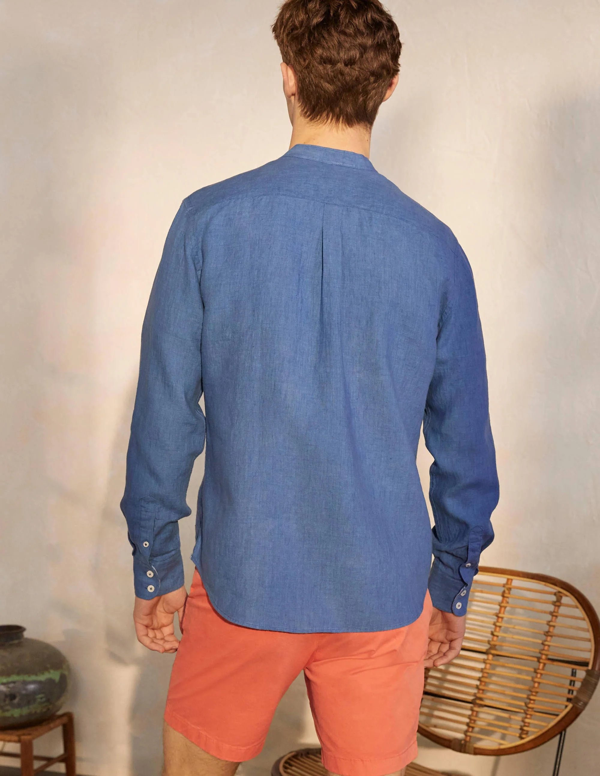 Linen Grandad Shirt-Inky Blue - Image 3