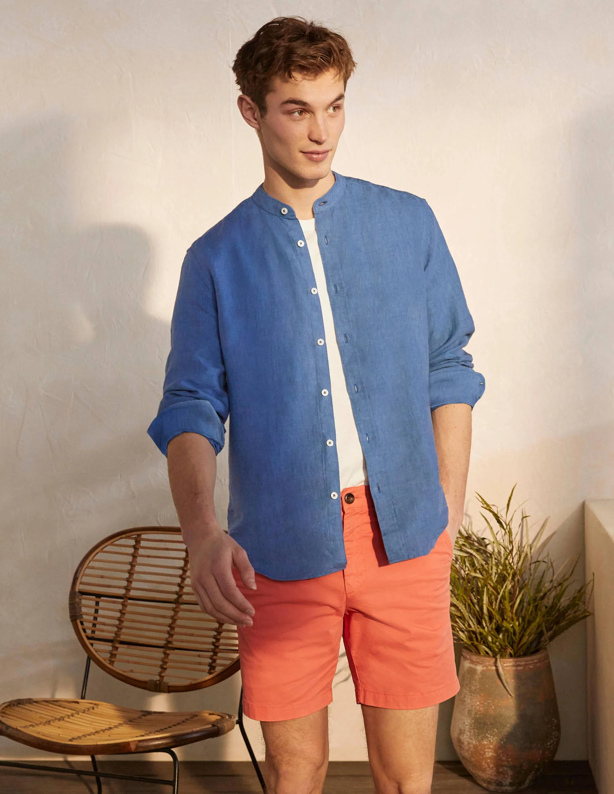Linen Grandad Shirt-Inky Blue - Image 4