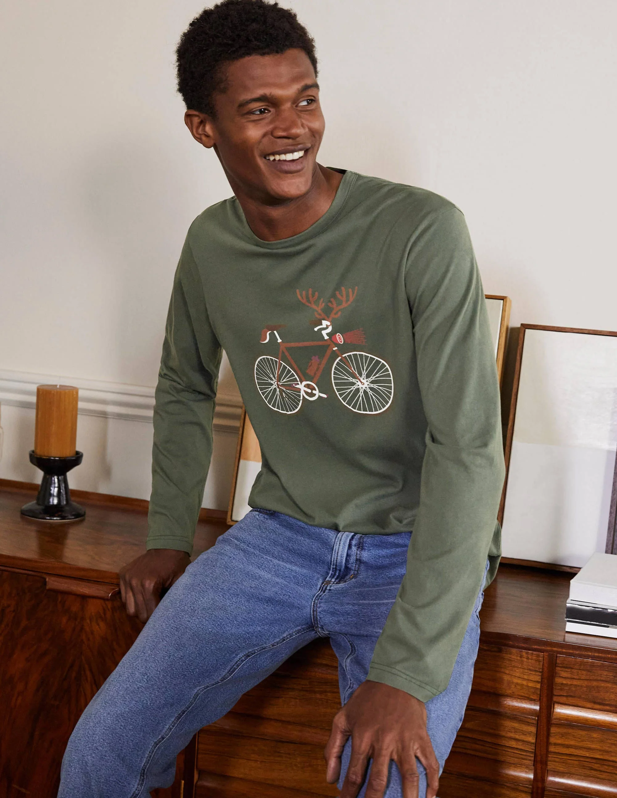 Long Sleeve Graphic T-Shirt-Castleton Reindeer Bike - Image 4