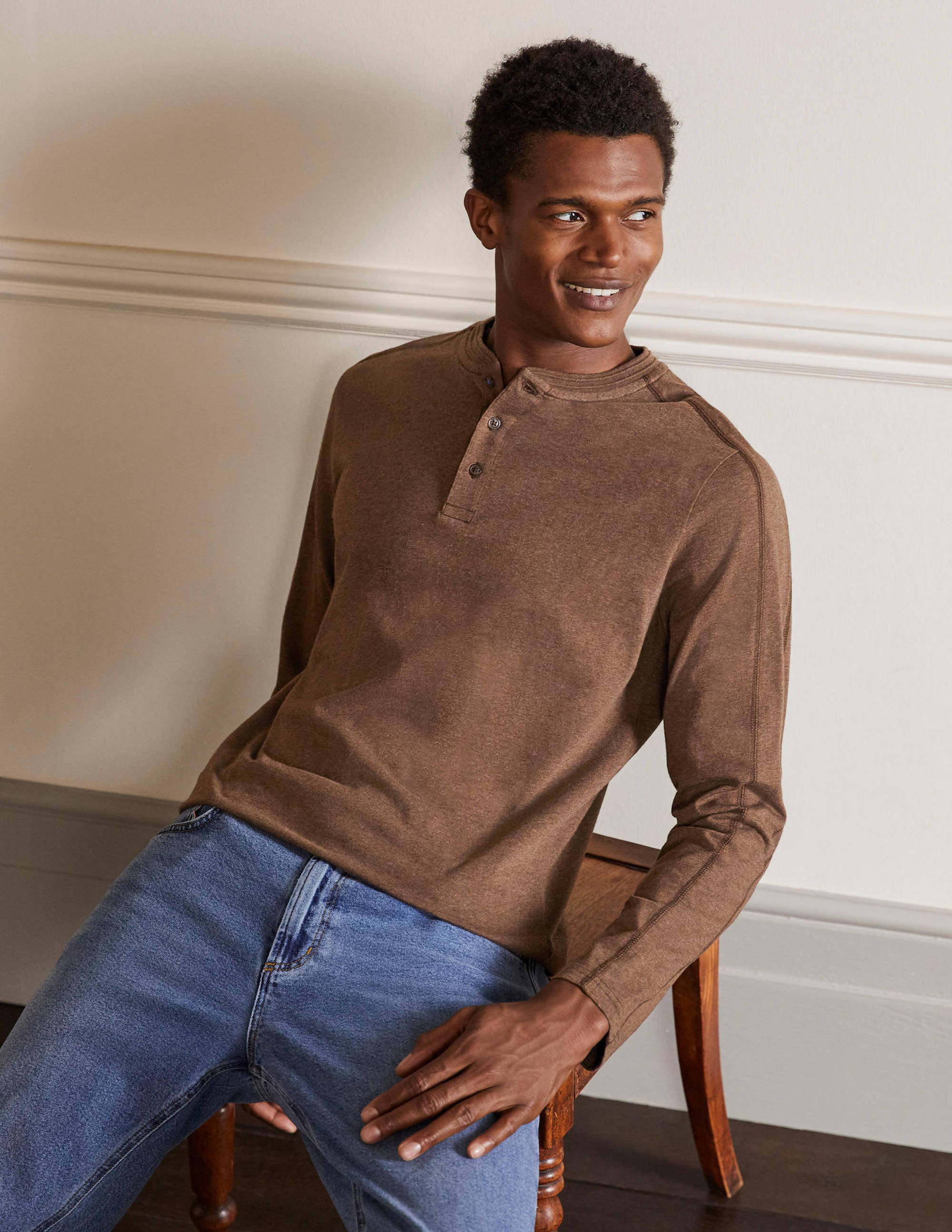 Long Sleeve Henley-Cacao Marl