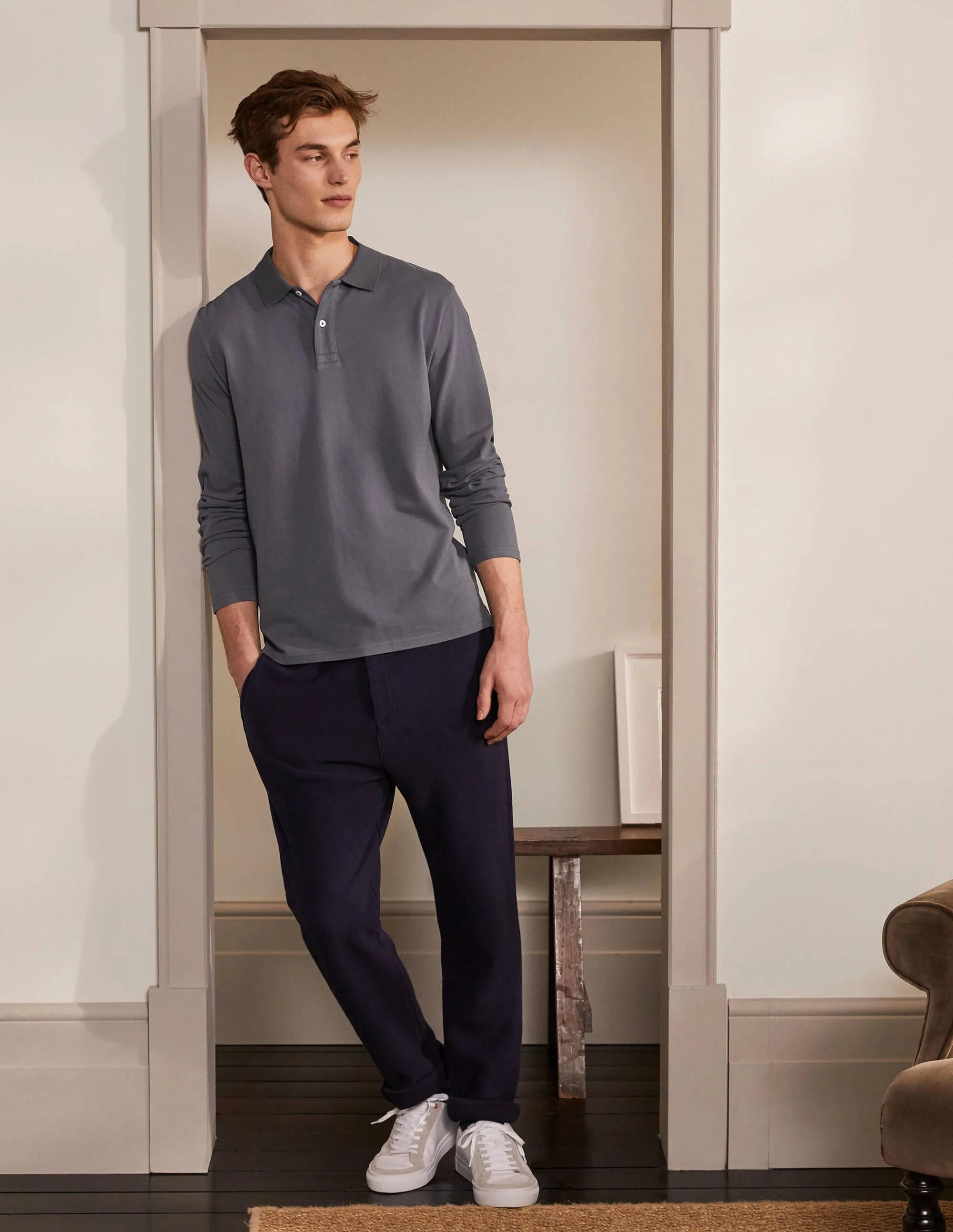 Long Sleeve Piqué Polo-London Grey - Image 2