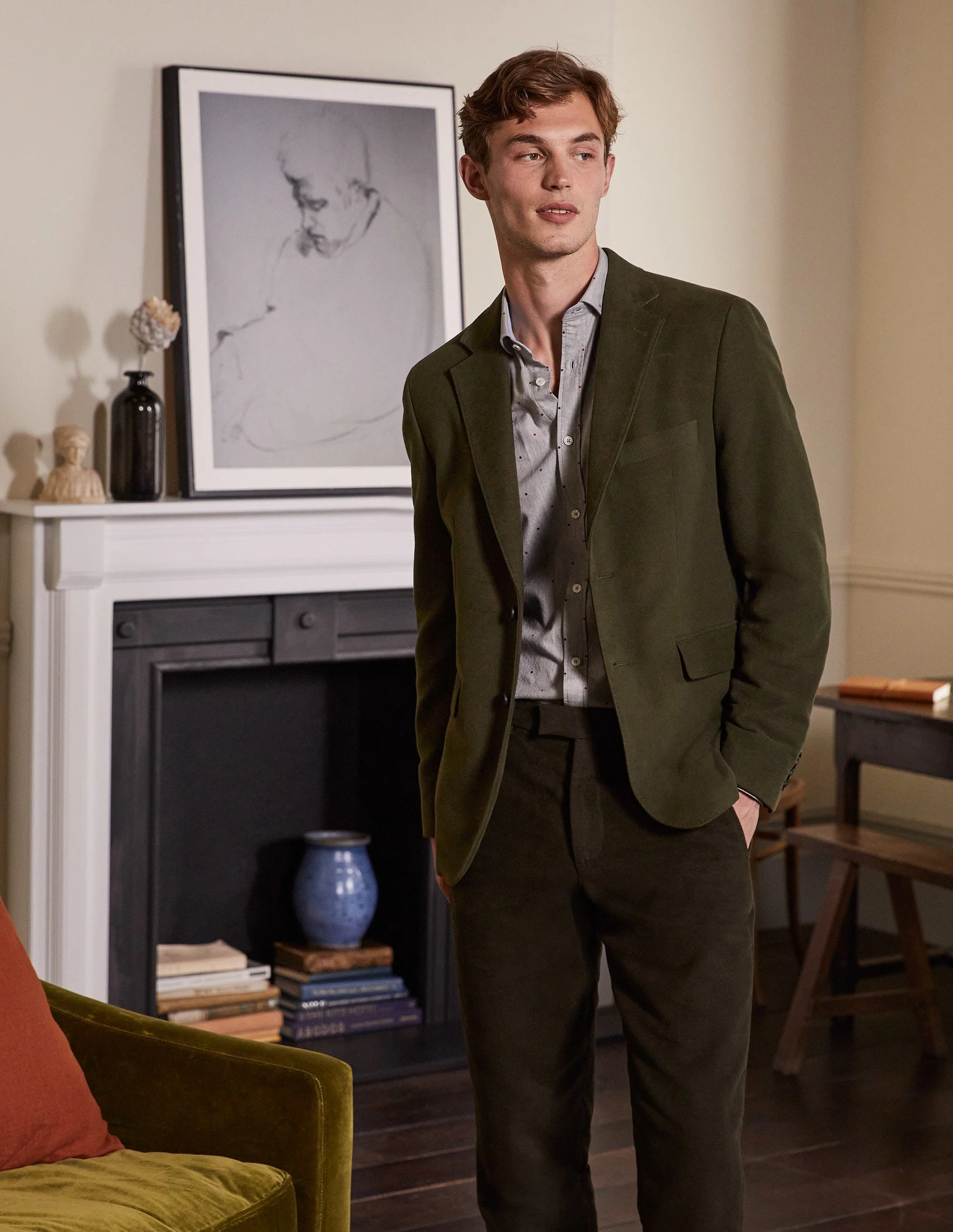 Lothbury Moleskin Blazer-Olive Green
