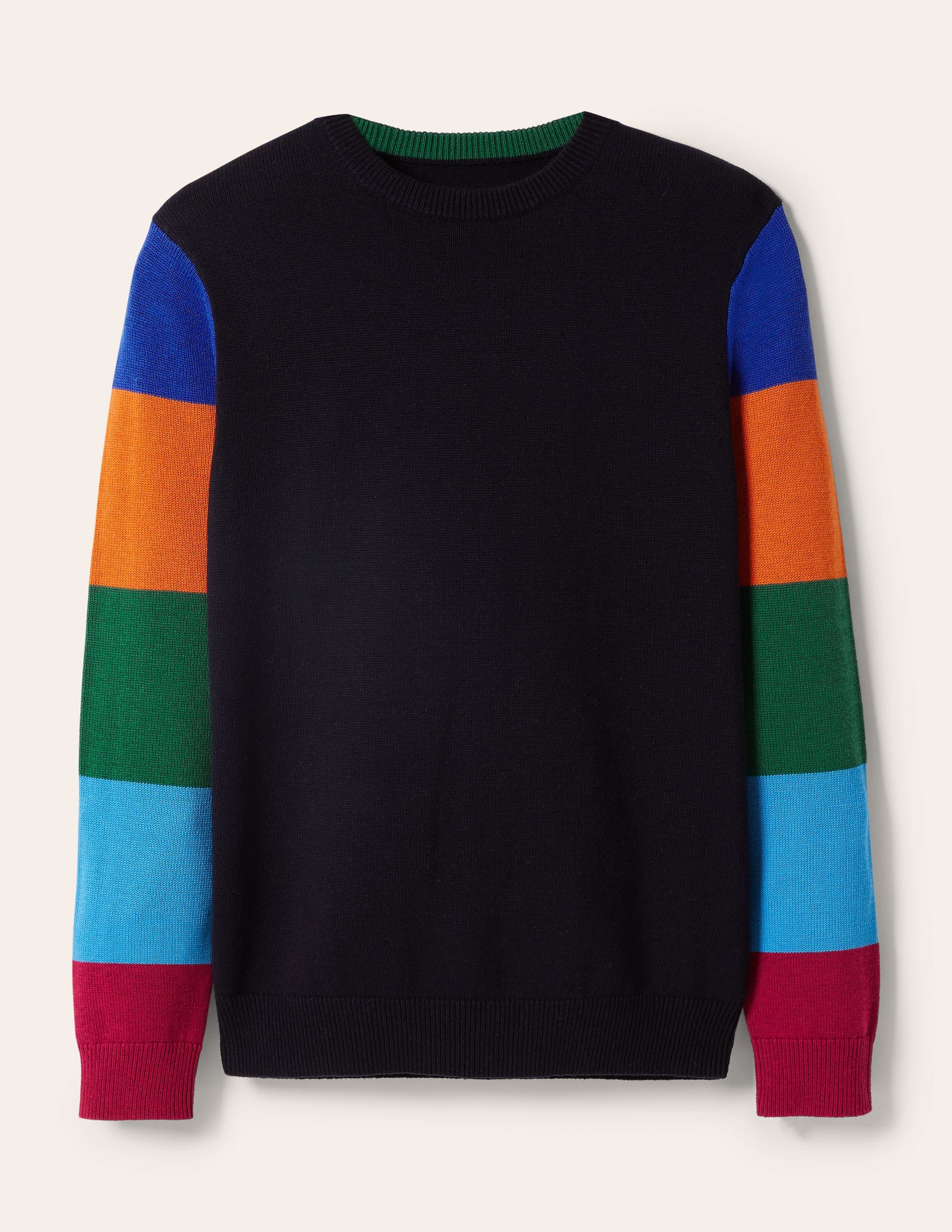 Merino Blend Crew Neck Sweater-Multi stripe Sleeve - Image 6