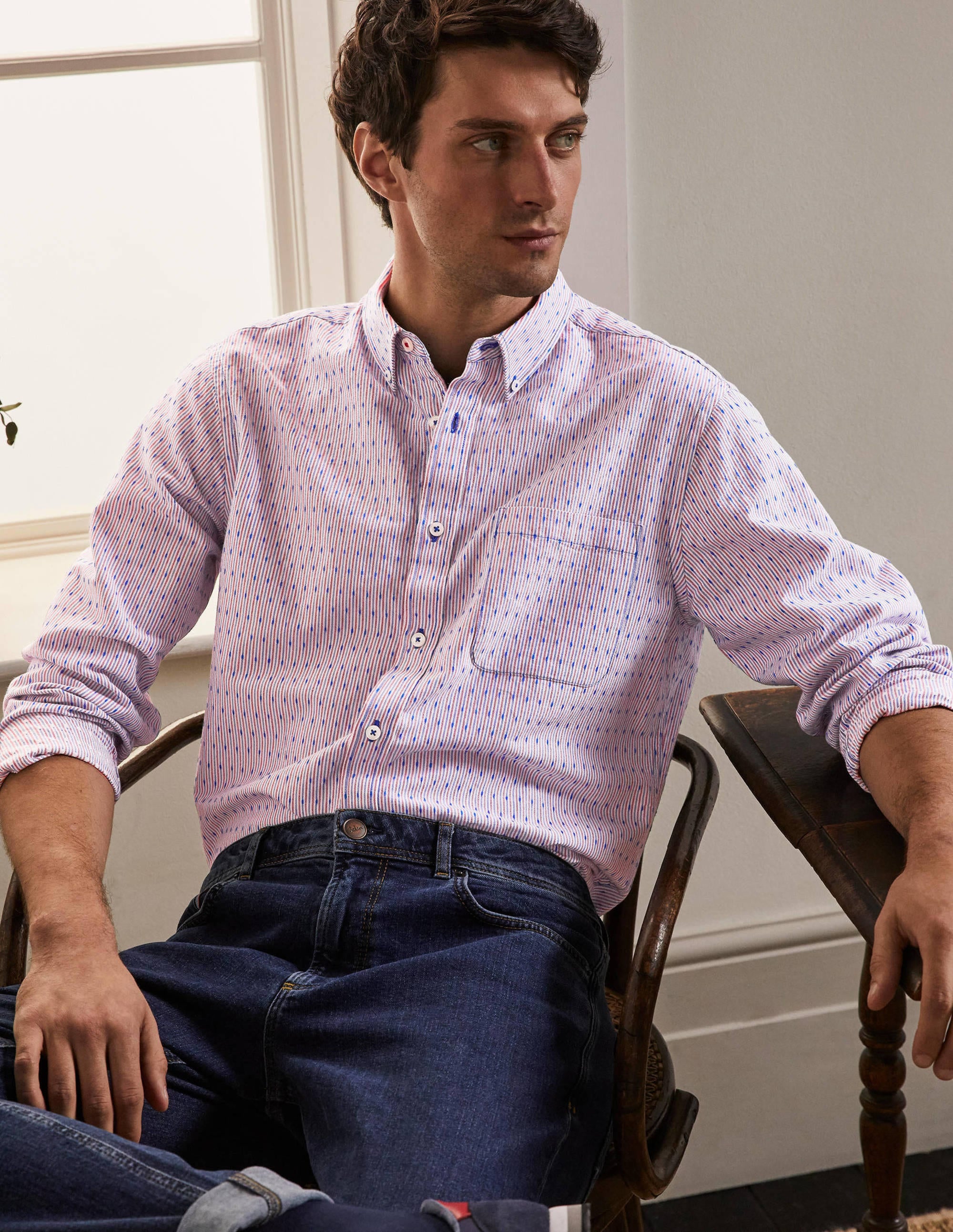 Modern Oxford Shirt-Red/Blue Stripe Dobby