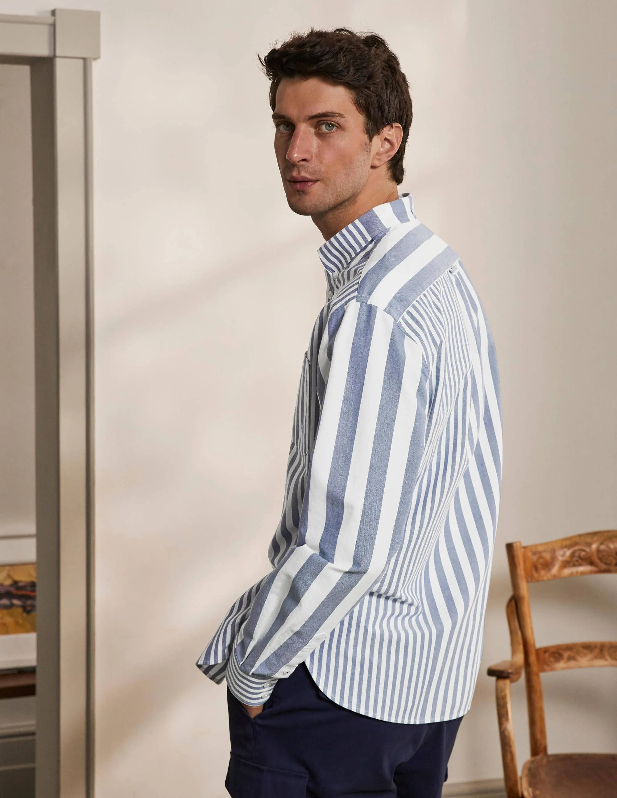 Modern Oxford Shirt-Snowdrop/Regal Blue Stripe - Image 3