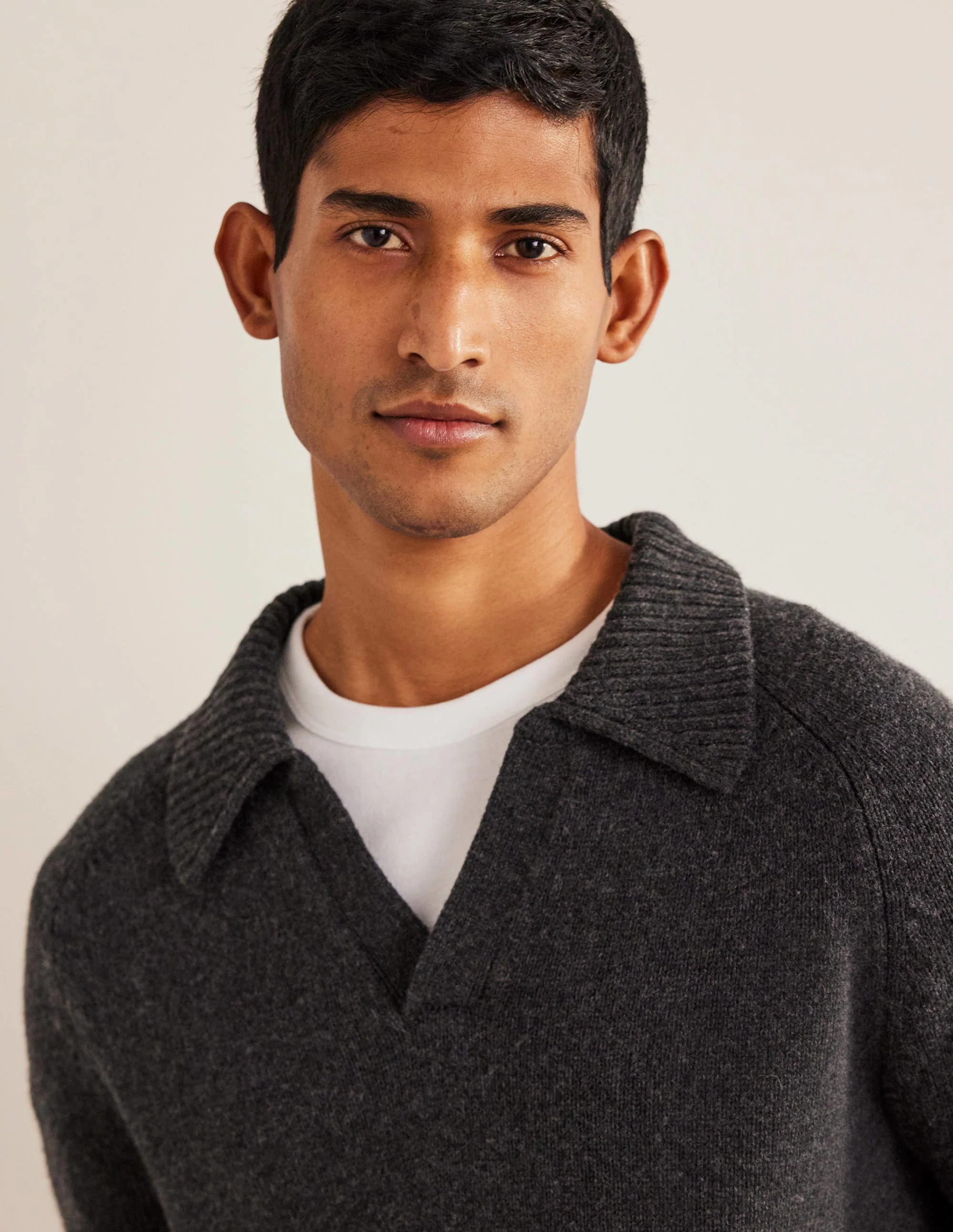 Open Collar Sweater-Dark Grey Melange - Image 2