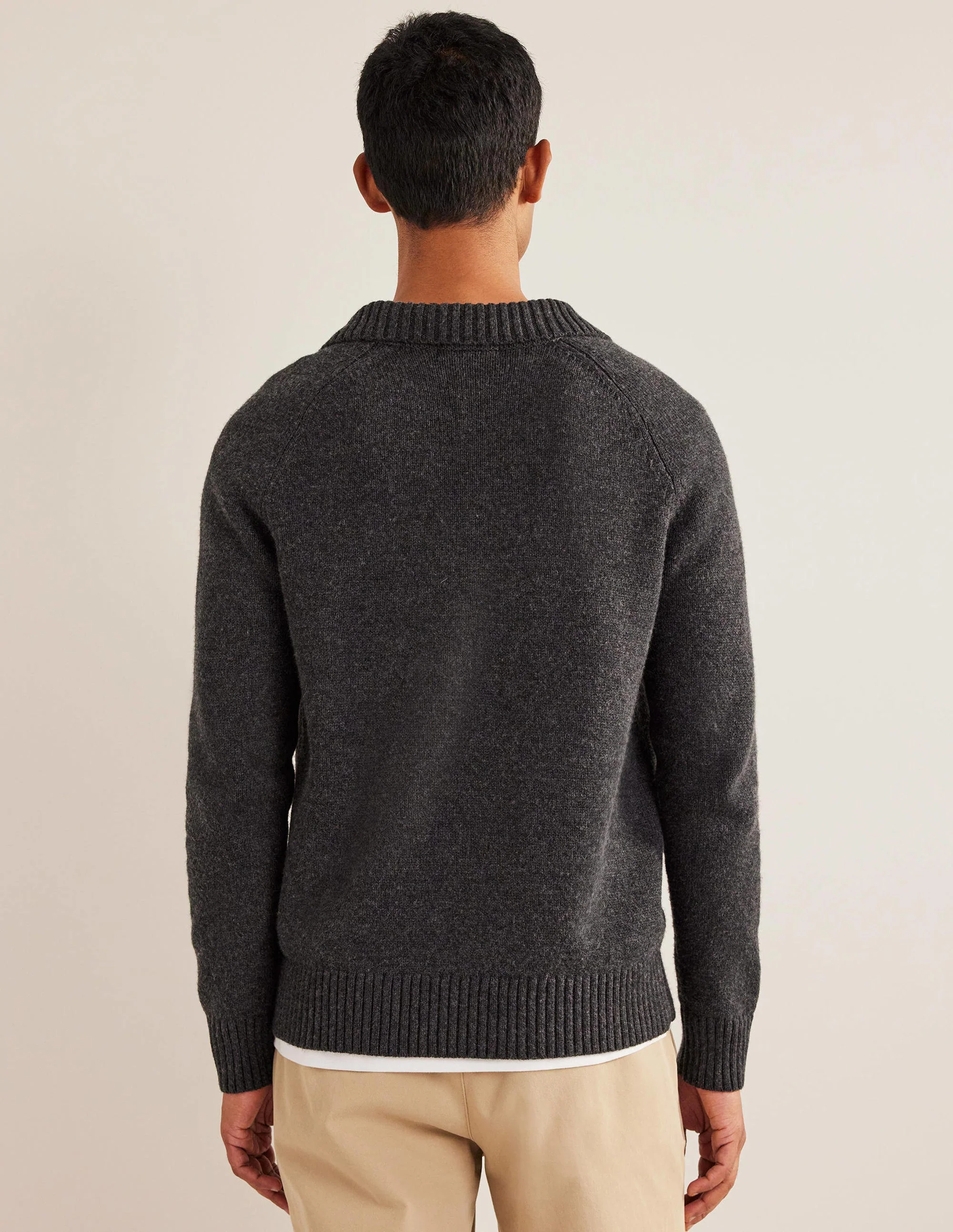 Open Collar Sweater-Dark Grey Melange - Image 3
