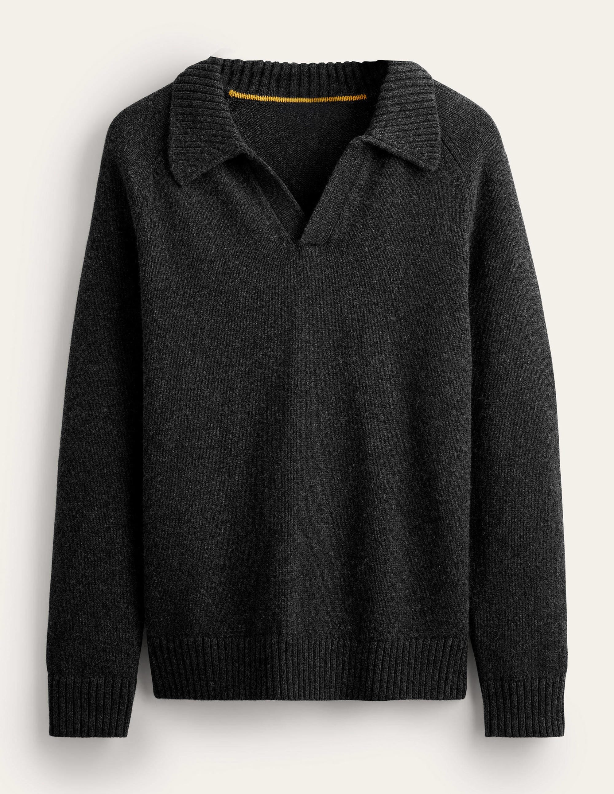 Open Collar Sweater-Dark Grey Melange - Image 5
