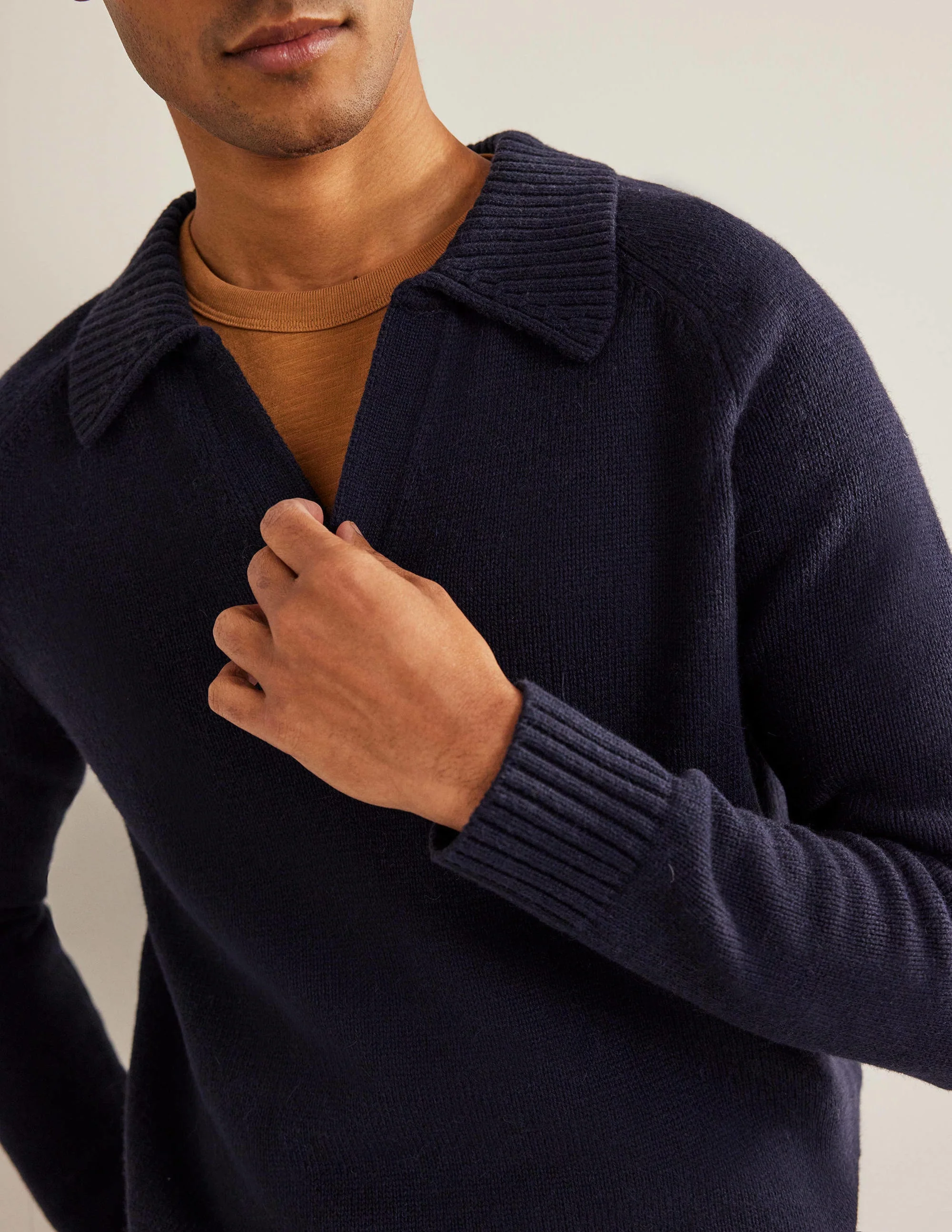 Open Collar Sweater-Navy - Image 2
