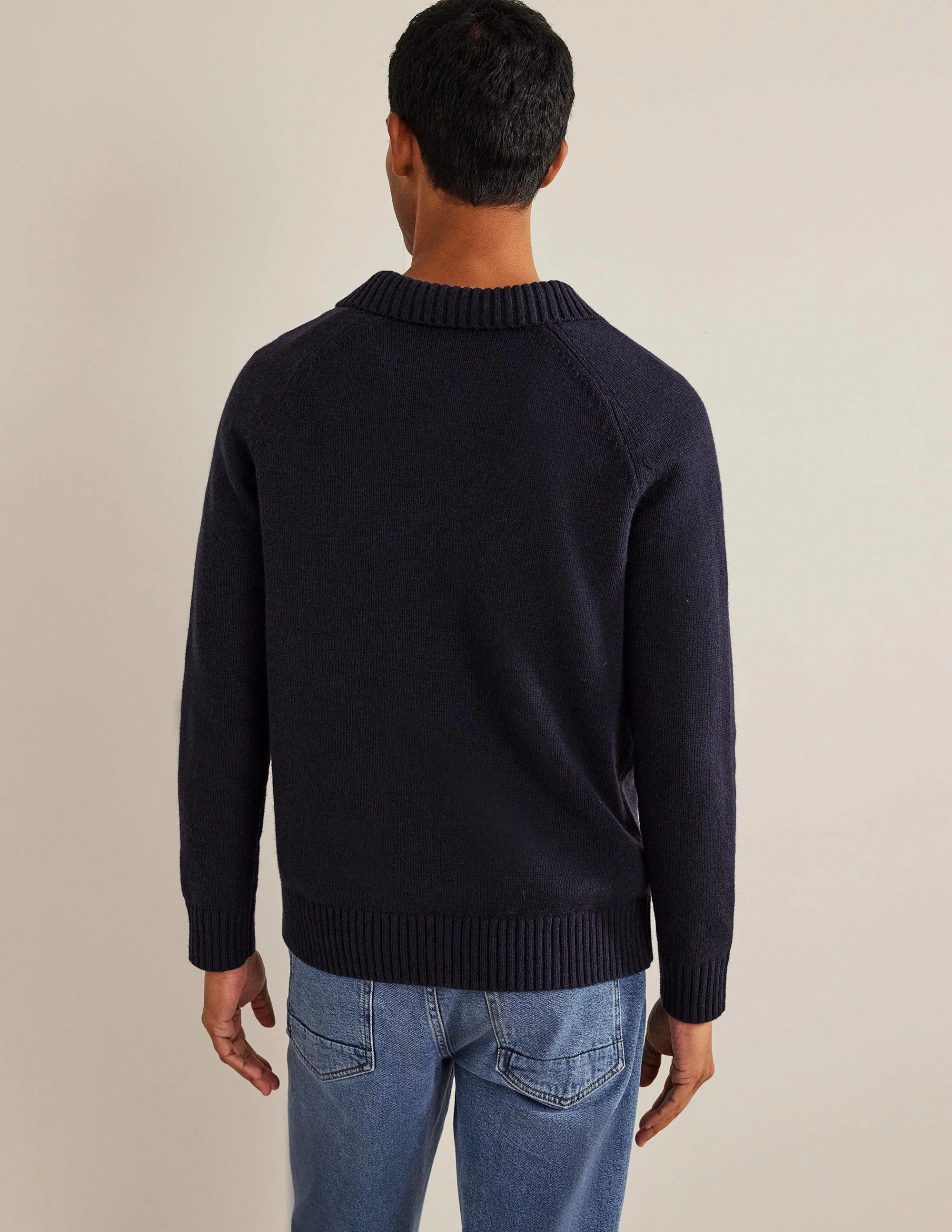 Open Collar Sweater-Navy - Image 3
