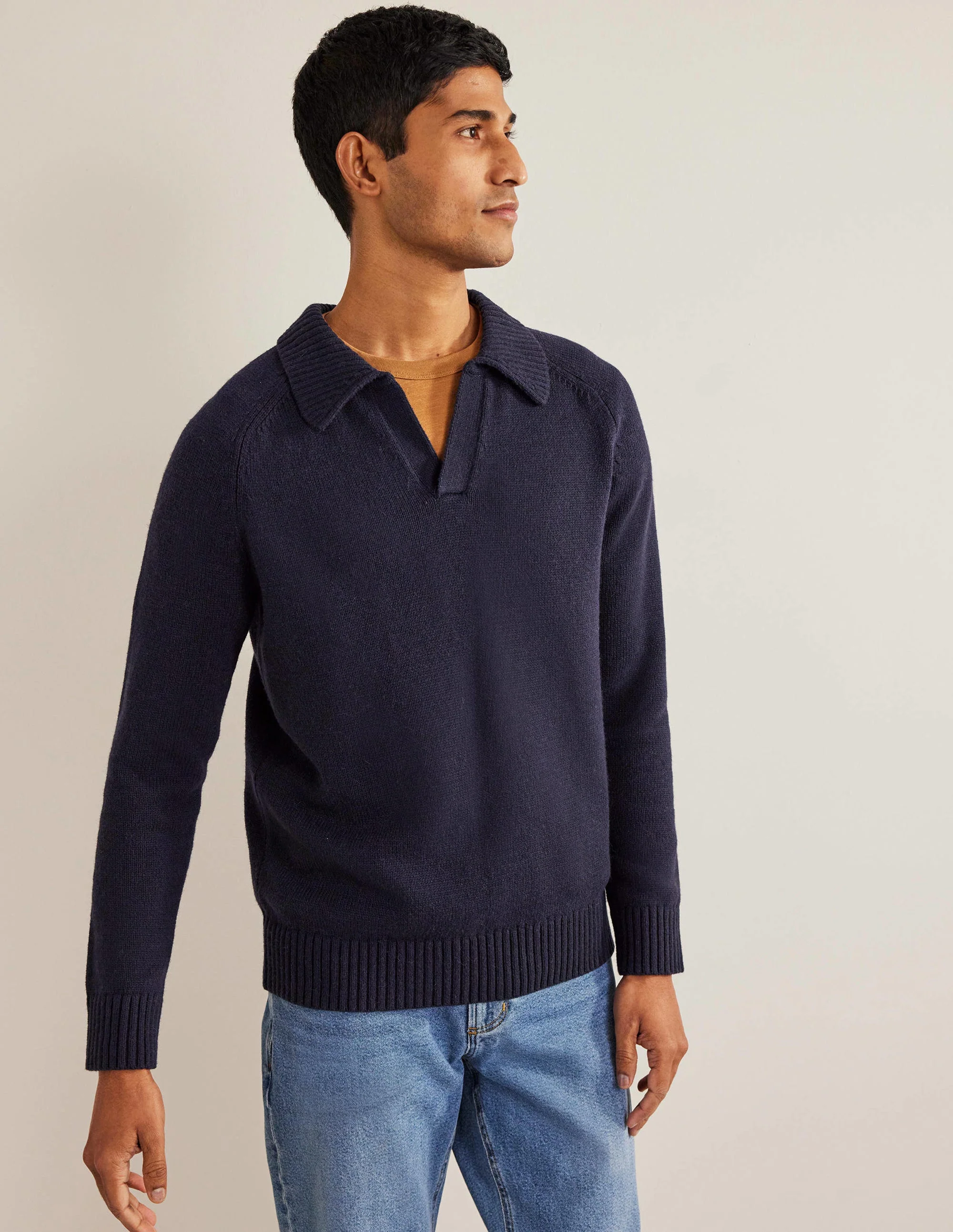 Open Collar Sweater-Navy - Image 4