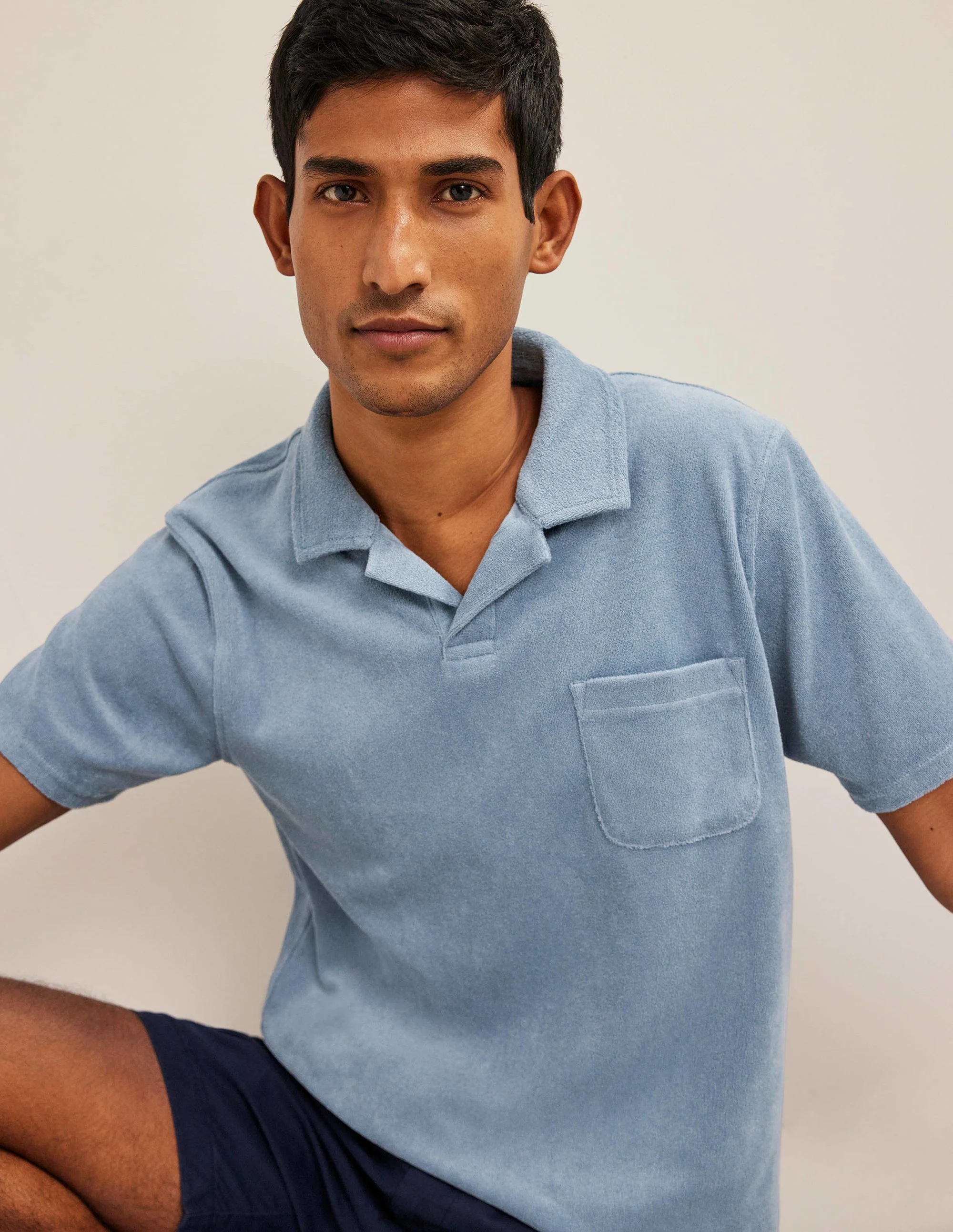 Open Collar Terry Polo-Captains Blue