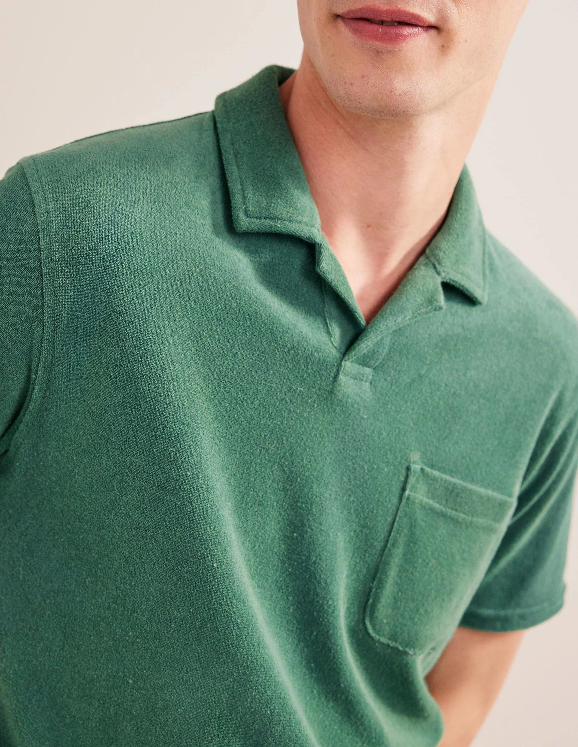 Open Collar Terry Polo-Deep Sea Green - Image 2