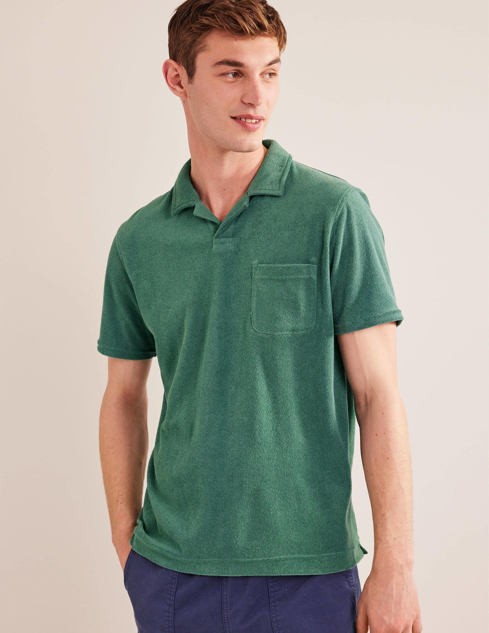 Open Collar Terry Polo-Deep Sea Green - Image 4