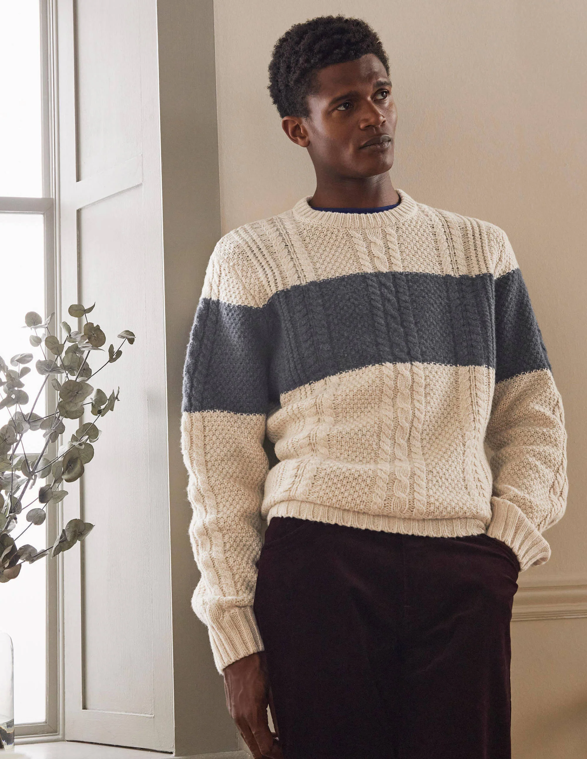 Paul Sweater-Oatmeal/ Navy