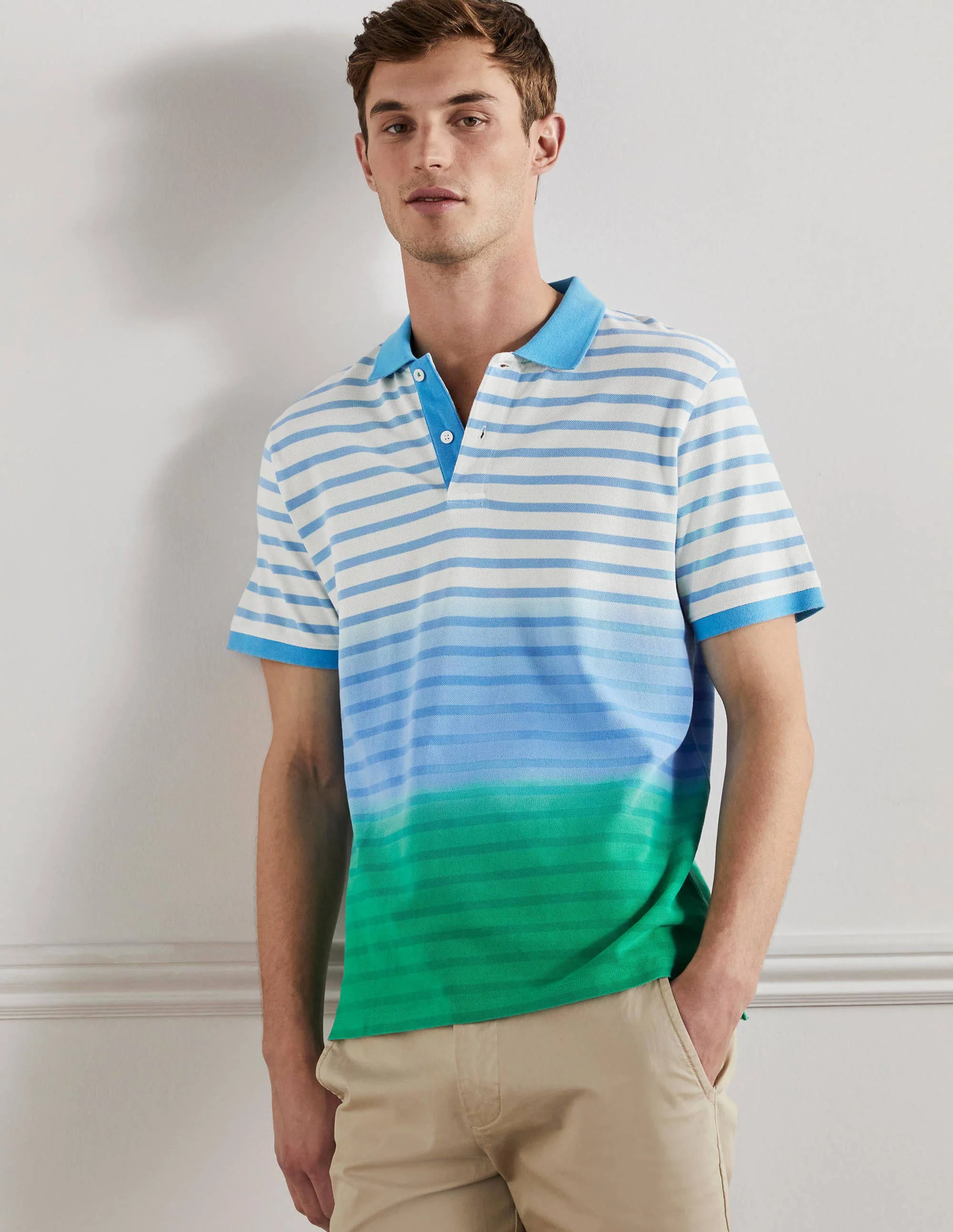 Piqué Polo Shirt-Green Pepper/Blithe Dip Dye