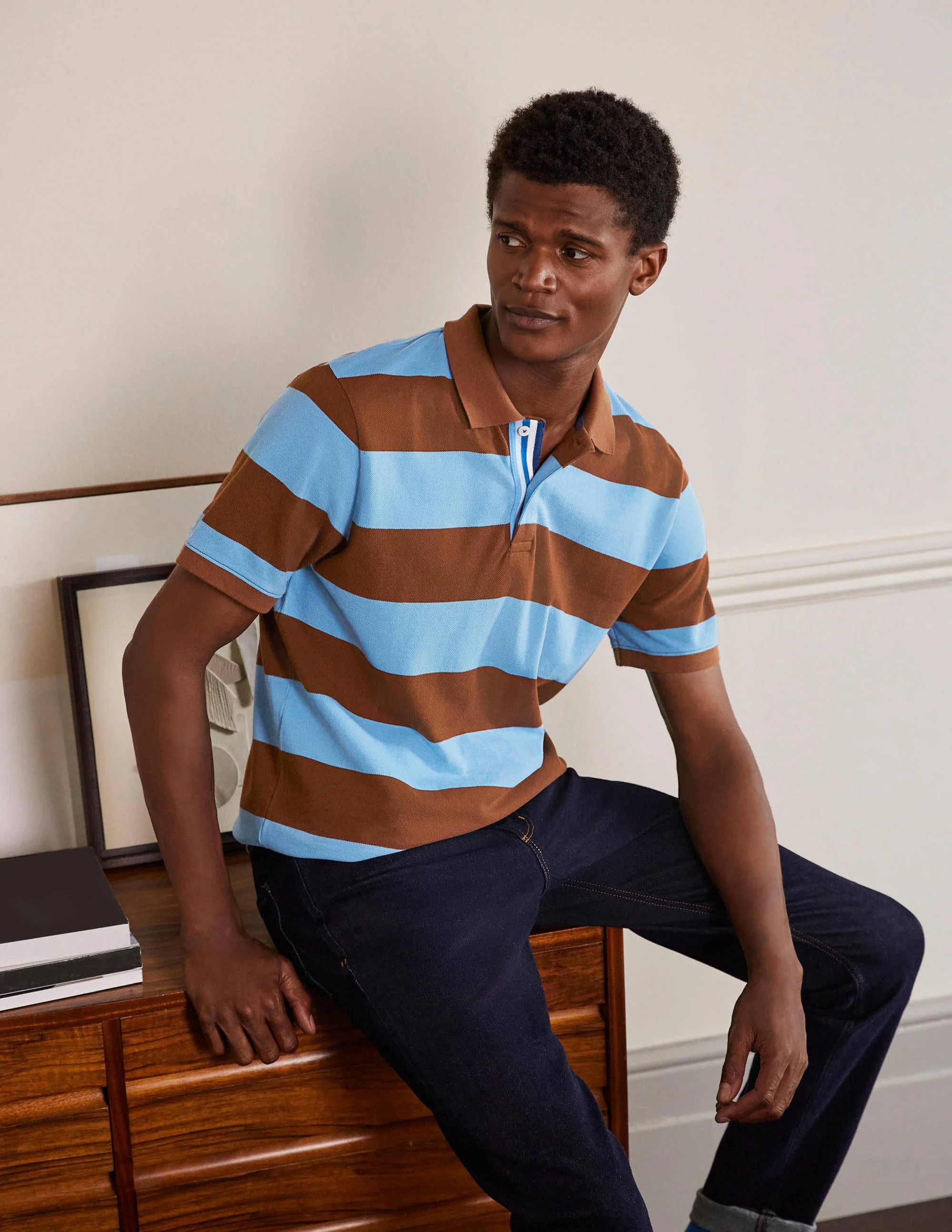 Piqué Polo Shirt-Lichen/ Cacao Stripe