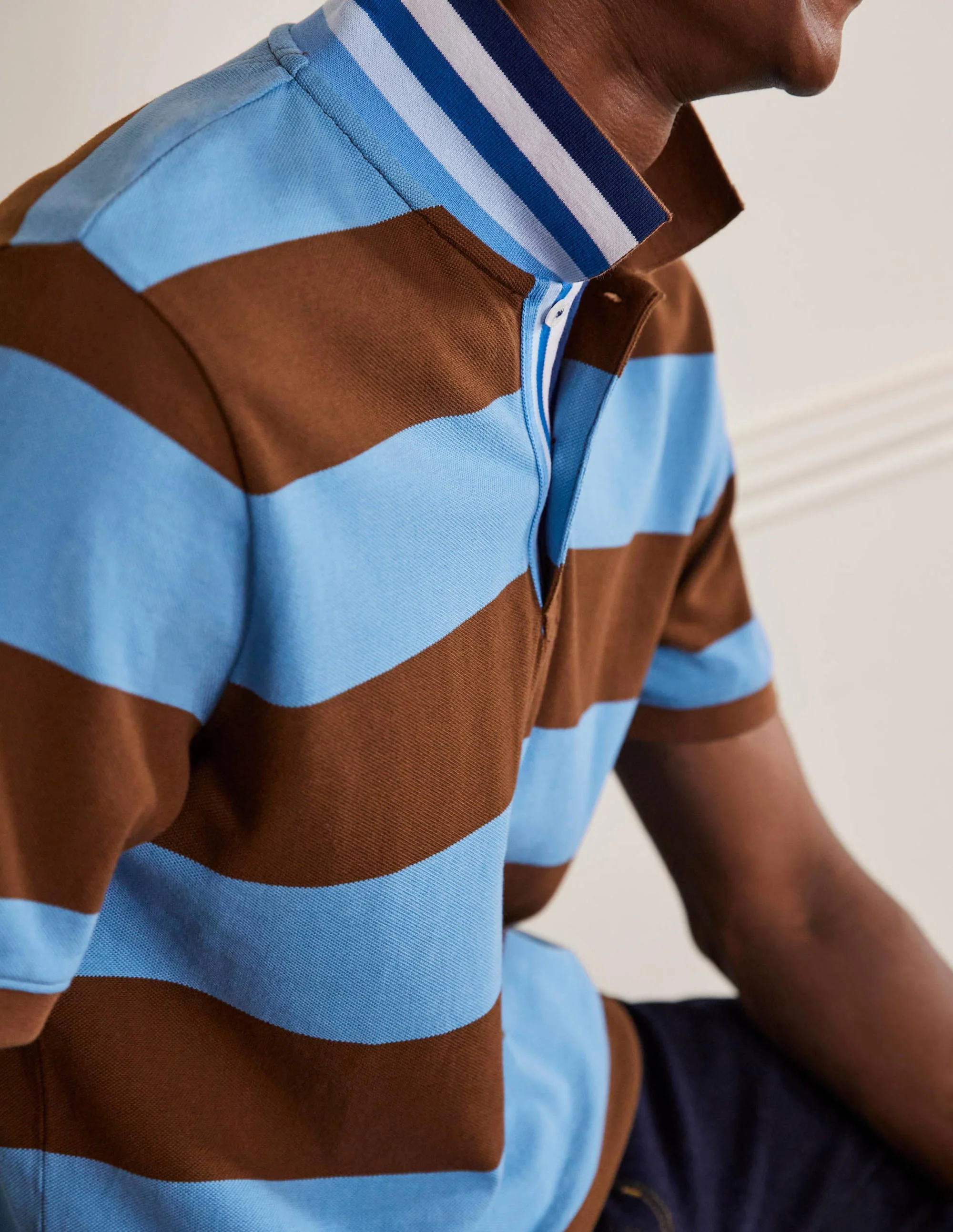 Piqué Polo Shirt-Lichen/ Cacao Stripe - Image 2