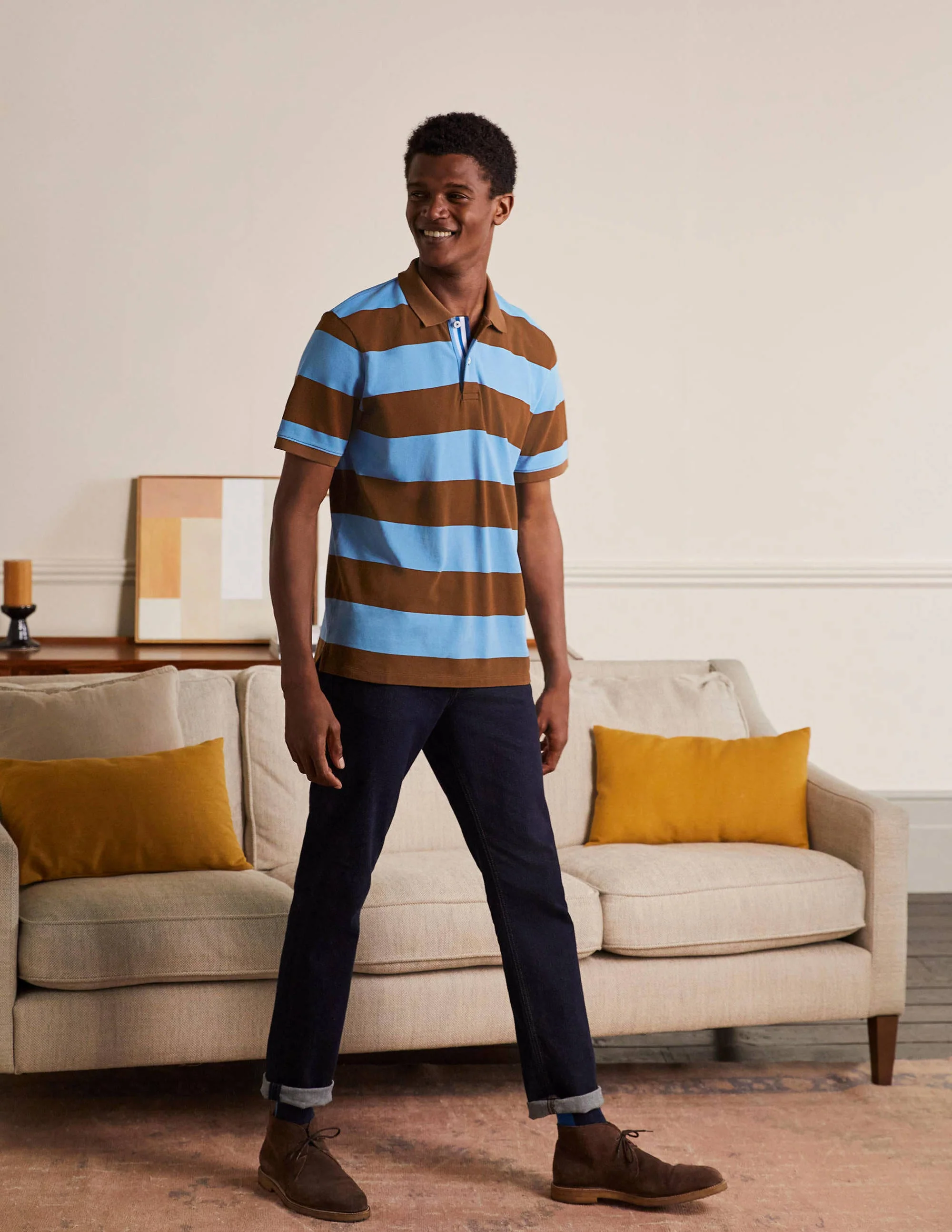 Piqué Polo Shirt-Lichen/ Cacao Stripe - Image 4