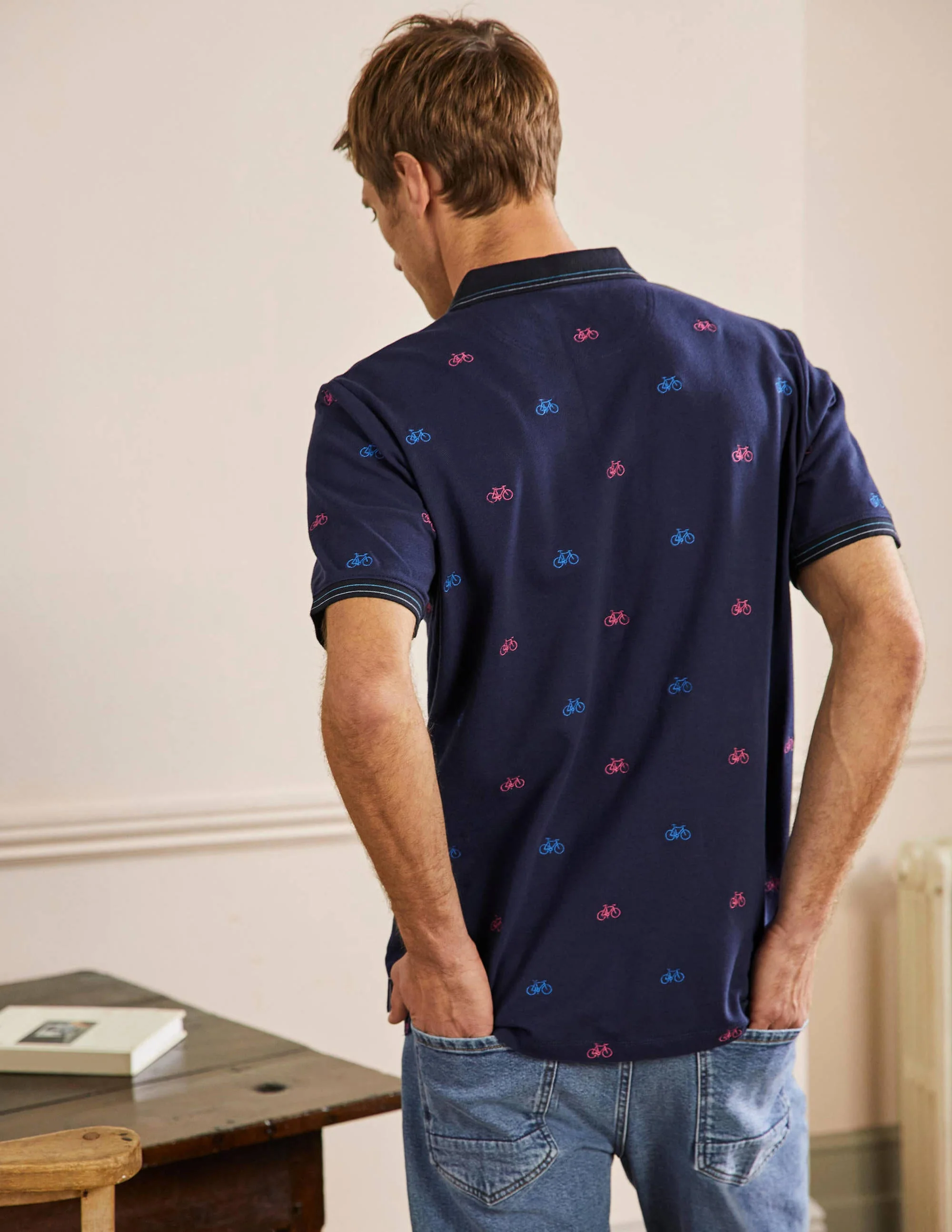 Piqué Polo Shirt-Navy Blue Embroidered Bike - Image 3