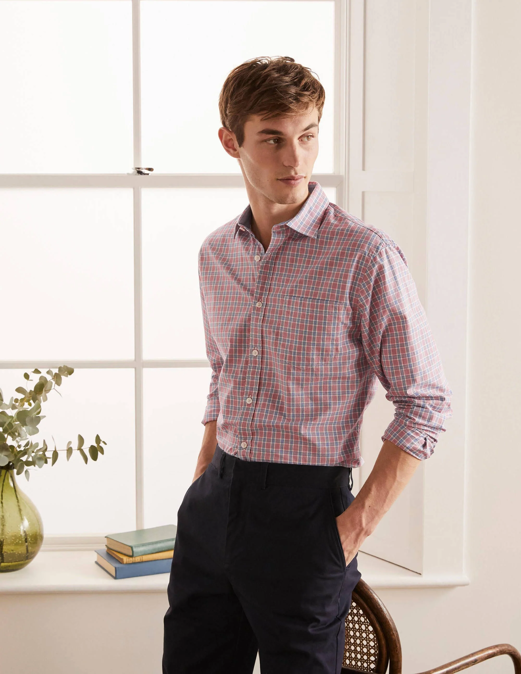 Poplin Pattern Shirt-Dusky Rose/Sky Blue Check