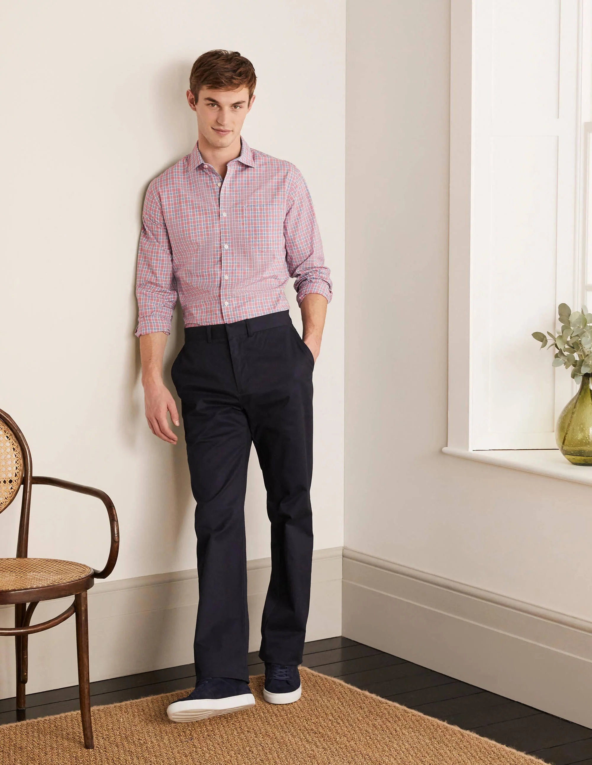Poplin Pattern Shirt-Dusky Rose/Sky Blue Check - Image 2