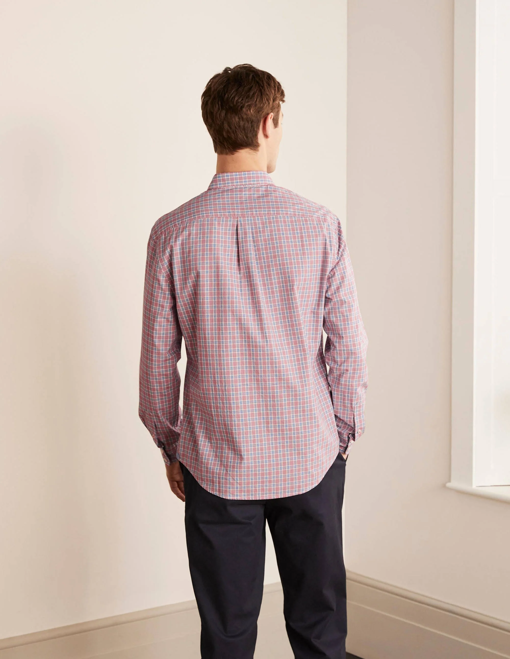 Poplin Pattern Shirt-Dusky Rose/Sky Blue Check - Image 3