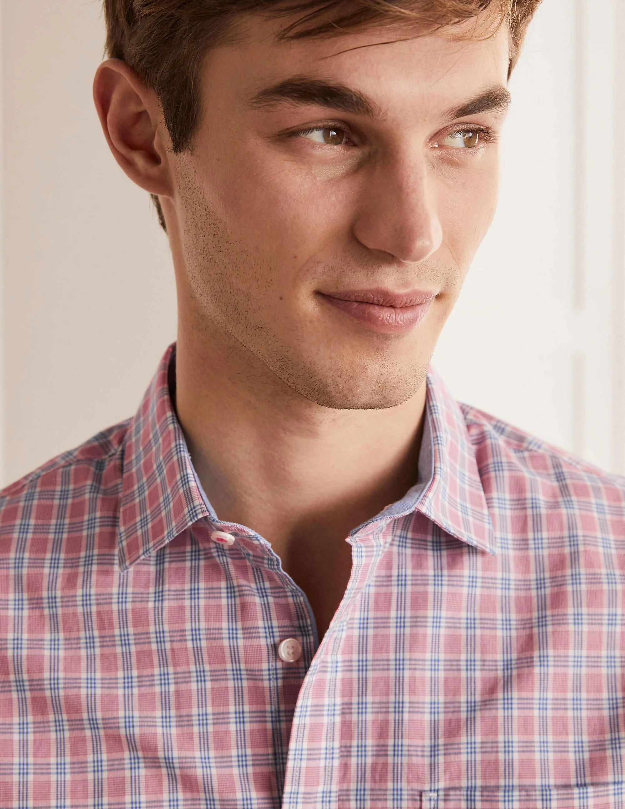 Poplin Pattern Shirt-Dusky Rose/Sky Blue Check - Image 4