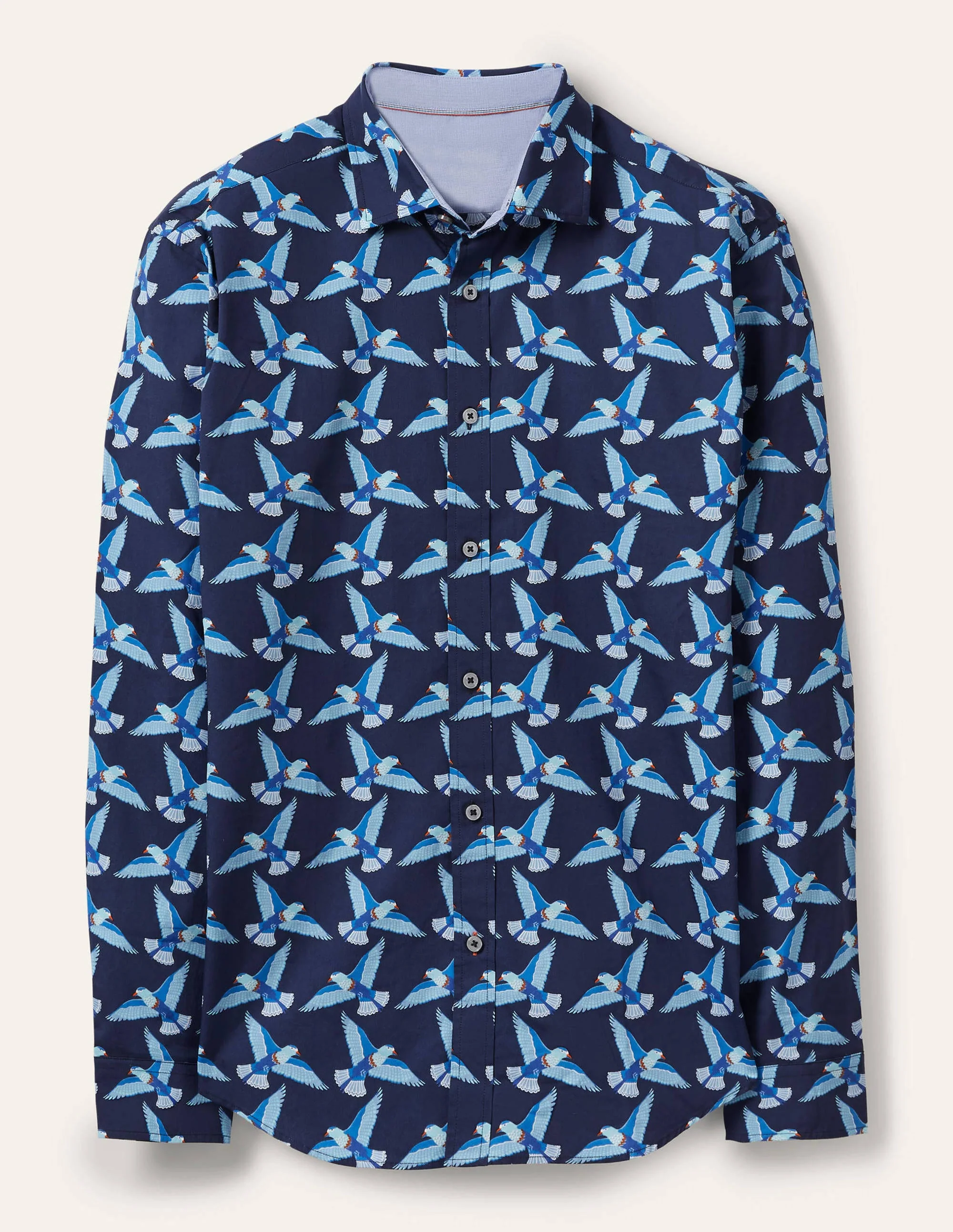 Poplin Printed Shirt-Navy Blue Exotic Bird - Image 5