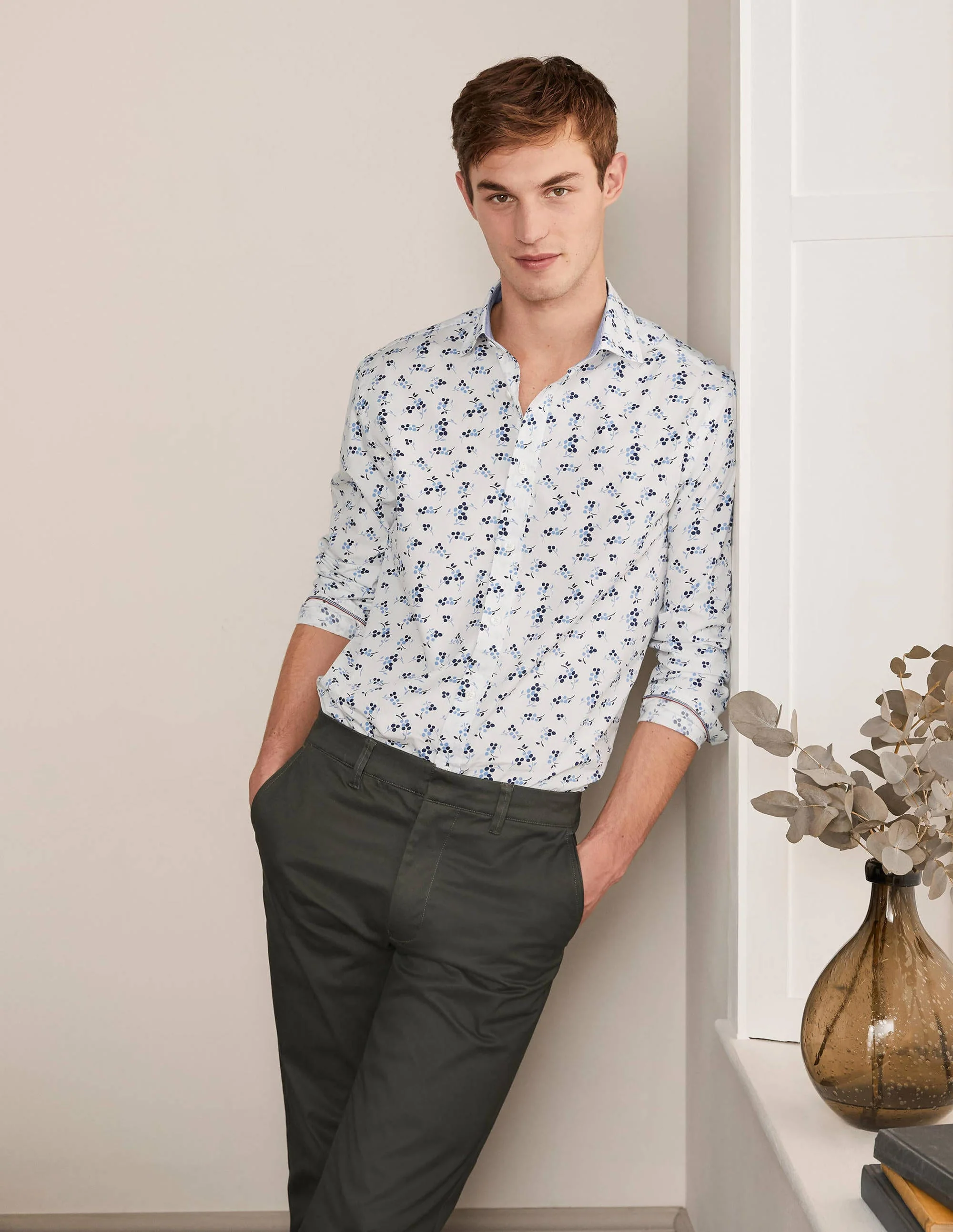 Poplin Printed Shirt-Snowdrop Spot Floral