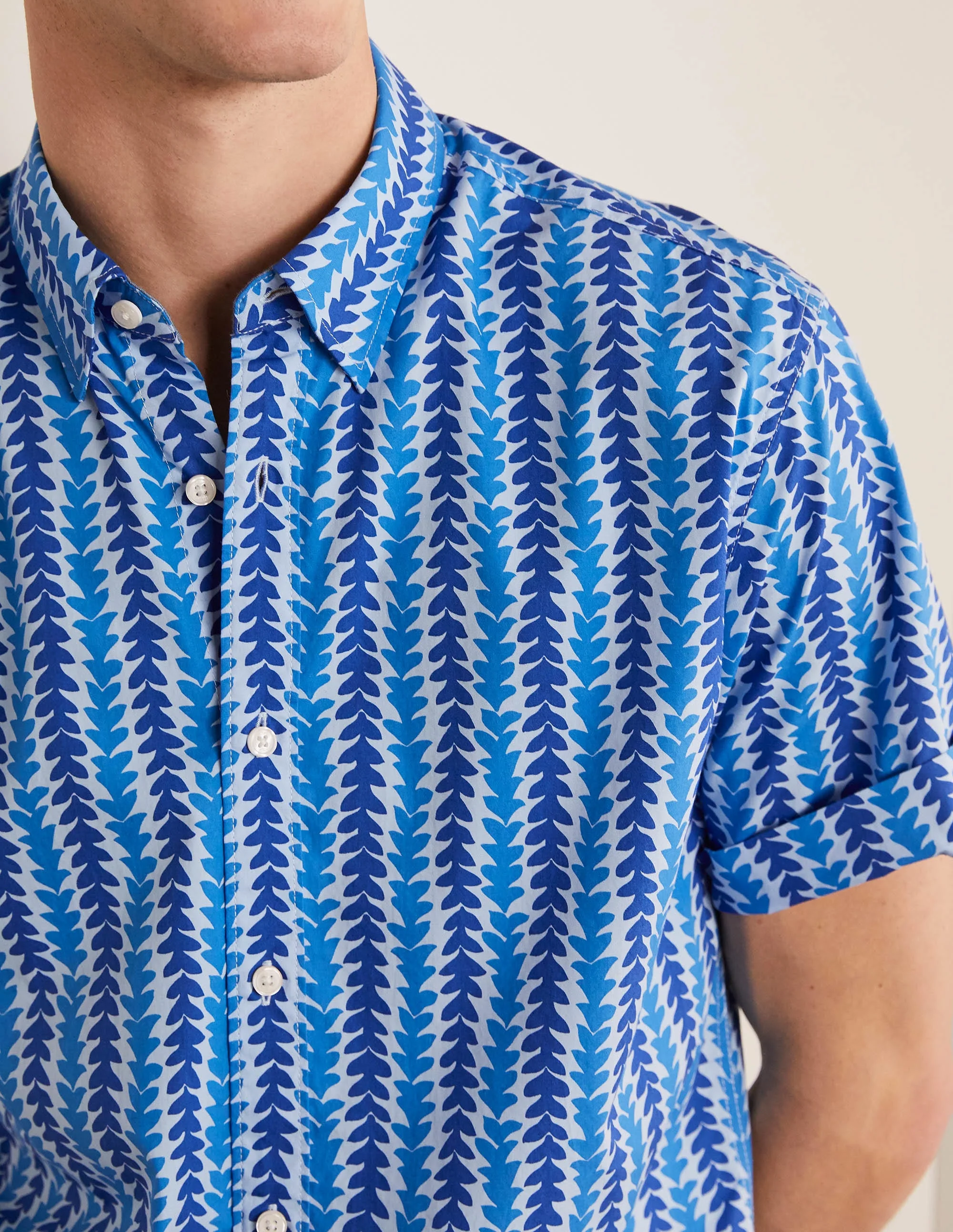 Printed Short Sleeve Shirt-Regal Blue Tropical Stripe - Image 4