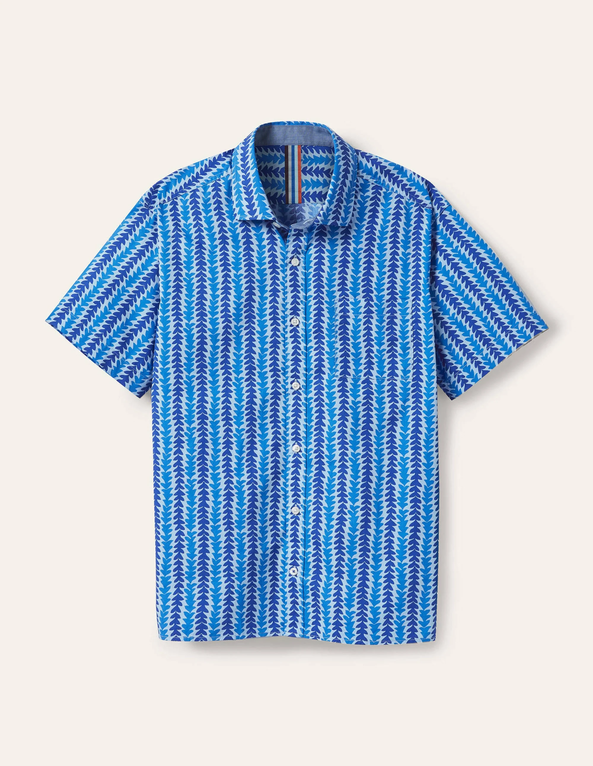 Printed Short Sleeve Shirt-Regal Blue Tropical Stripe - Image 5
