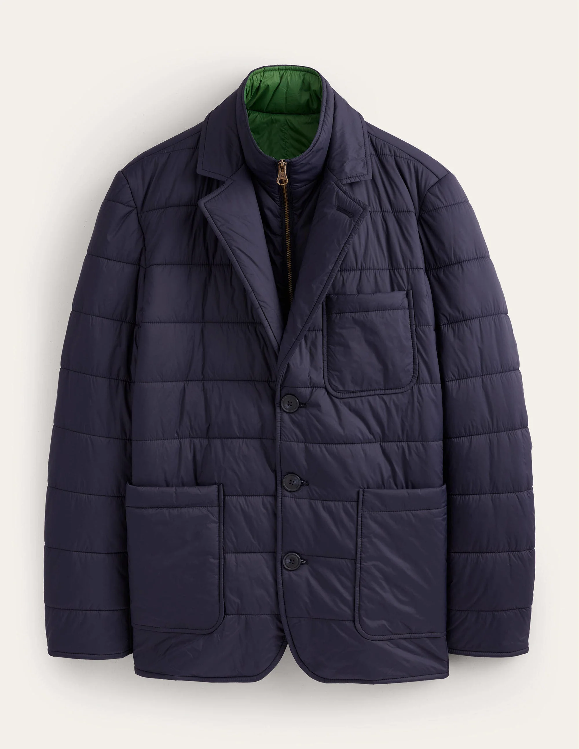 Quilted Padded Blazer-Navy - Image 5