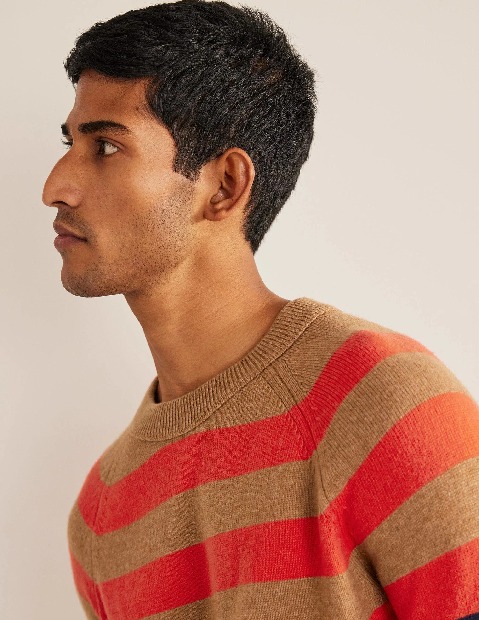 Raglan Crew Neck Sweater-Camel Melange Multi stripe - Image 2