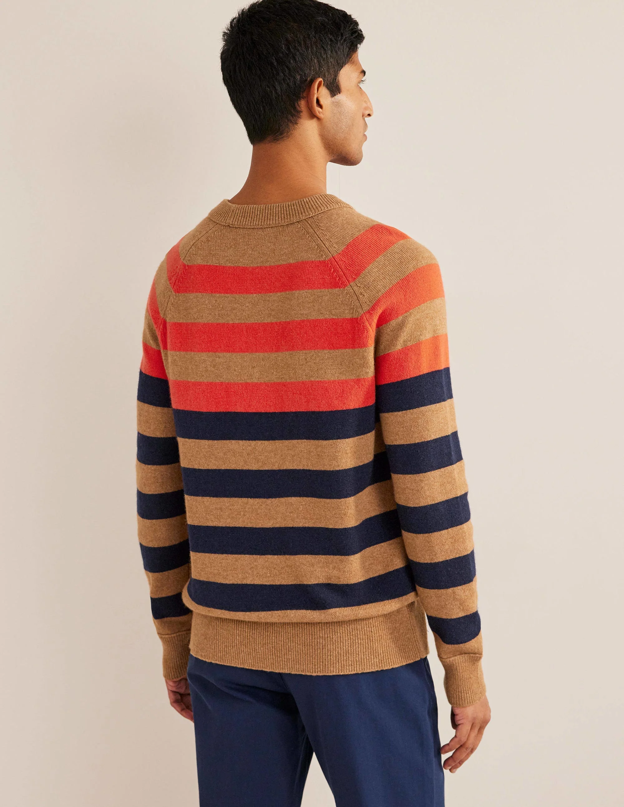 Raglan Crew Neck Sweater-Camel Melange Multi stripe - Image 3