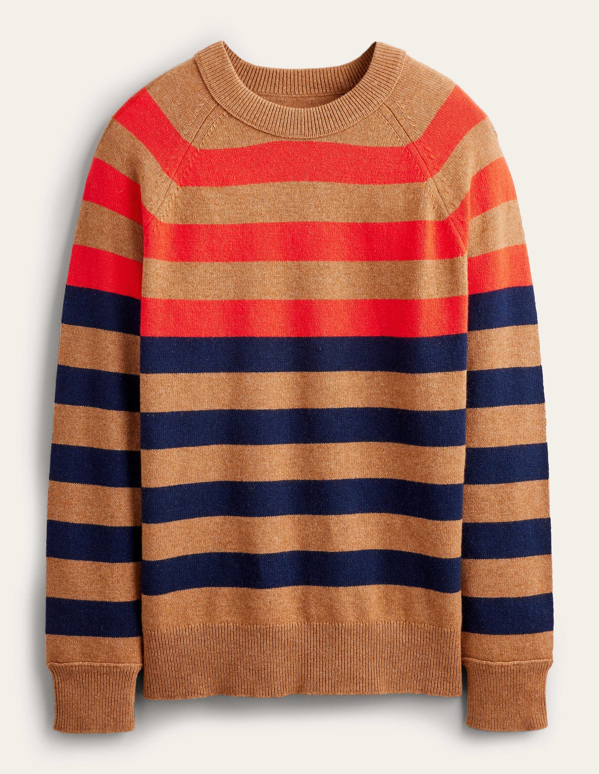 Raglan Crew Neck Sweater-Camel Melange Multi stripe - Image 5