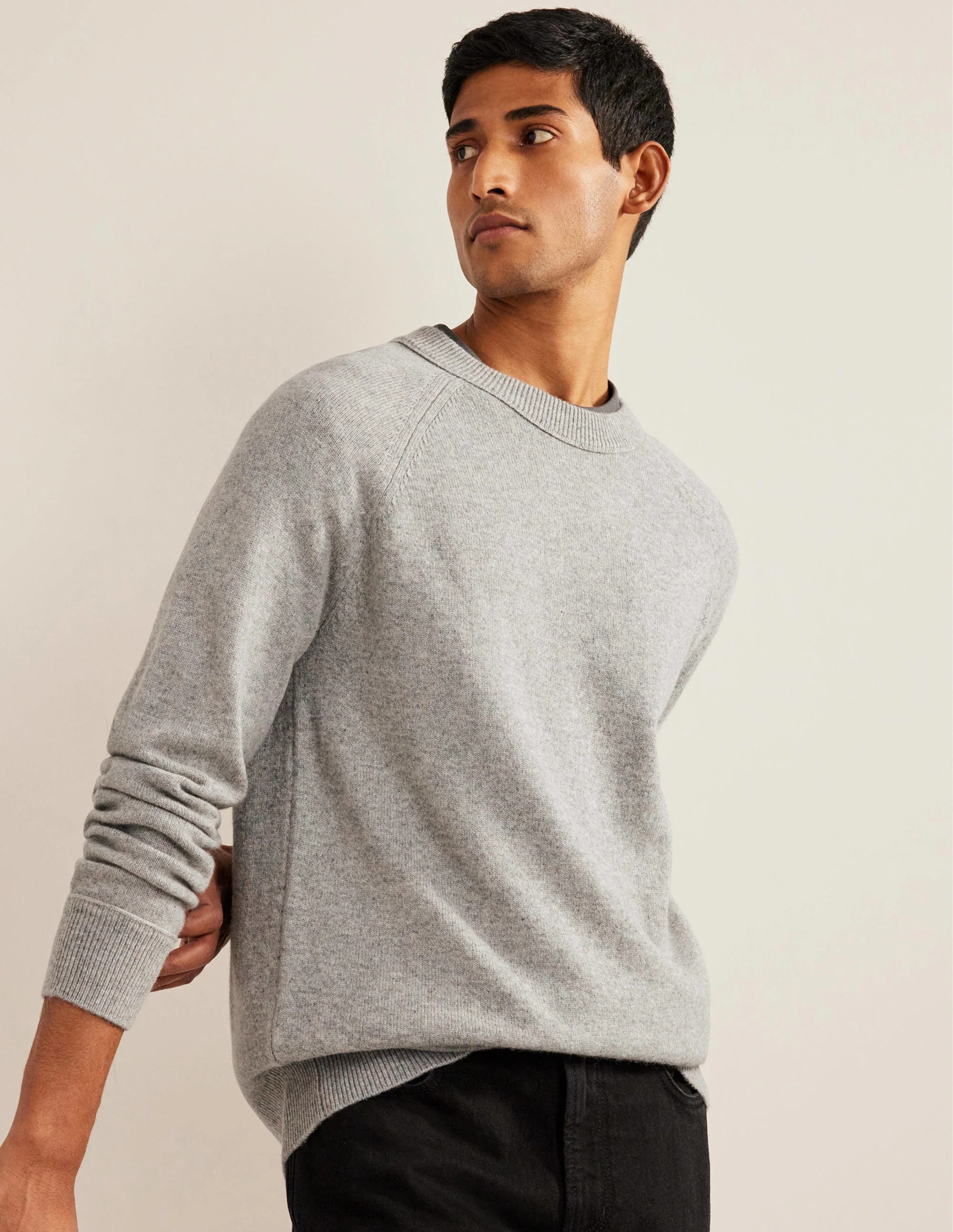 Raglan Crew Neck Sweater-Light Grey Melange