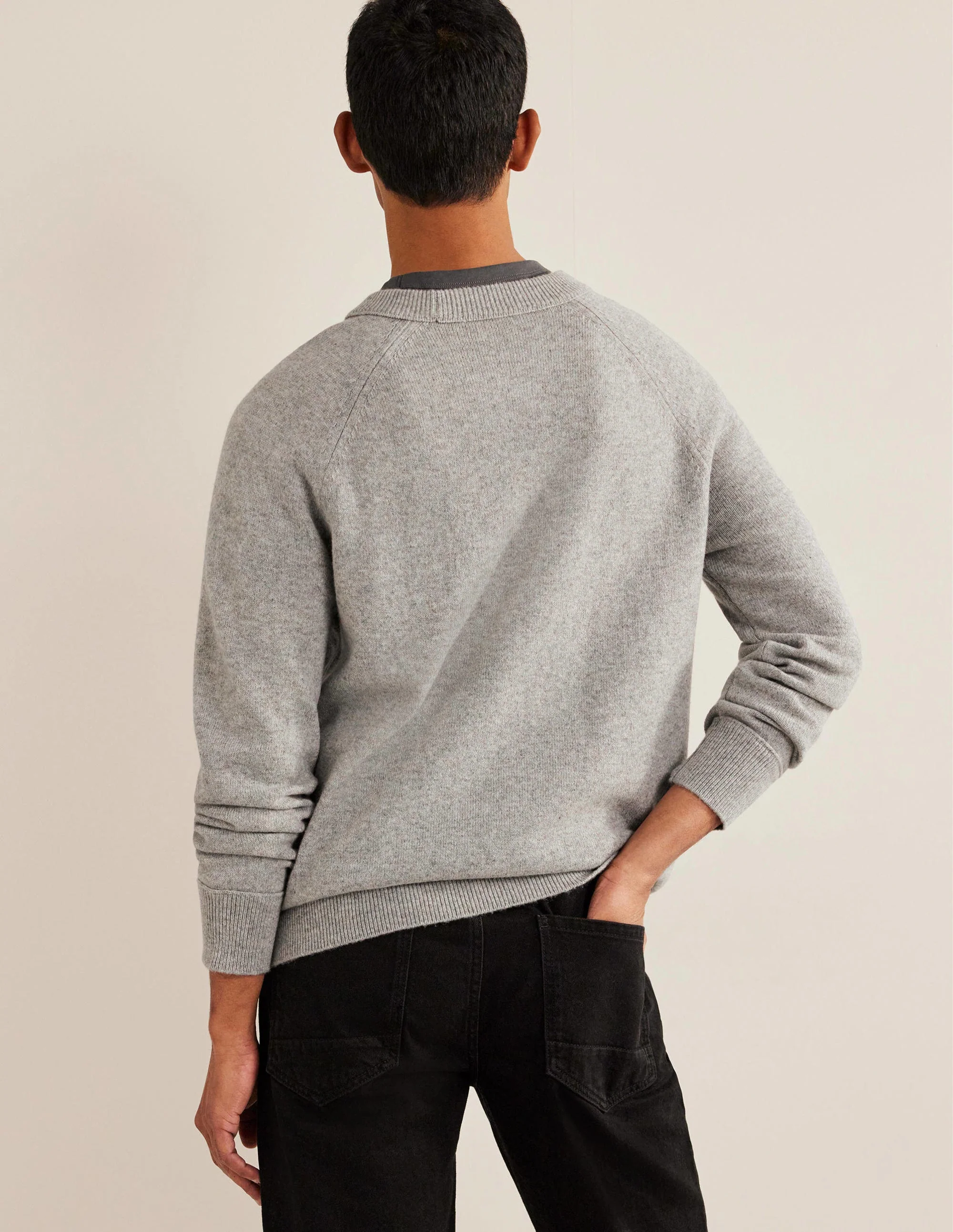 Raglan Crew Neck Sweater-Light Grey Melange - Image 3