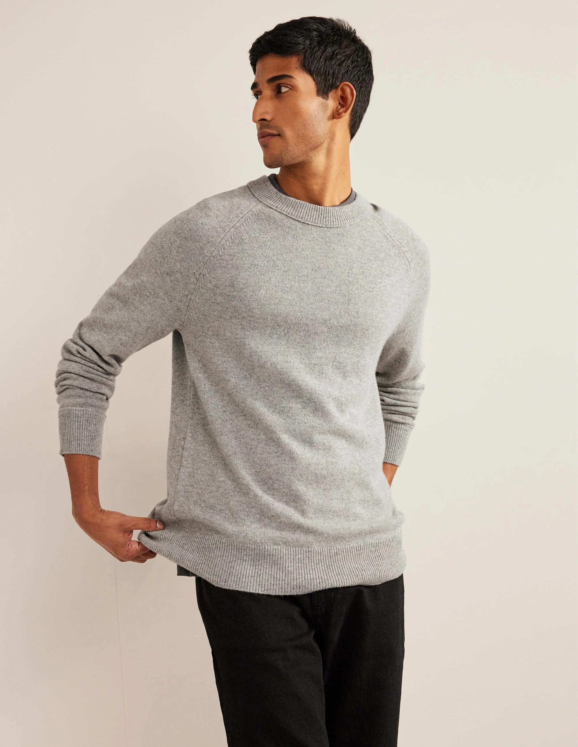 Raglan Crew Neck Sweater-Light Grey Melange - Image 4