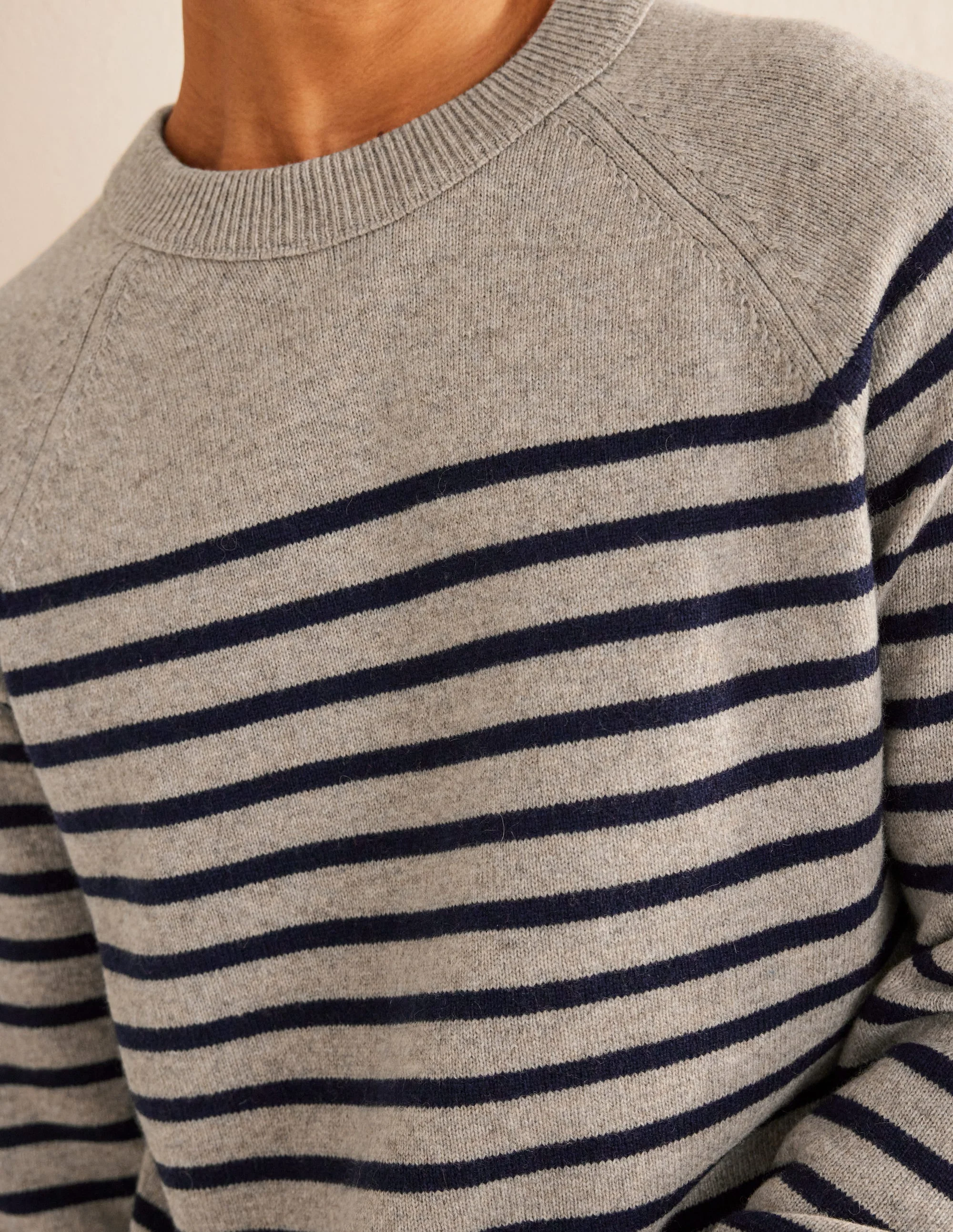 Raglan Crew Neck Sweater-Oatmeal Navy Stripe - Image 2