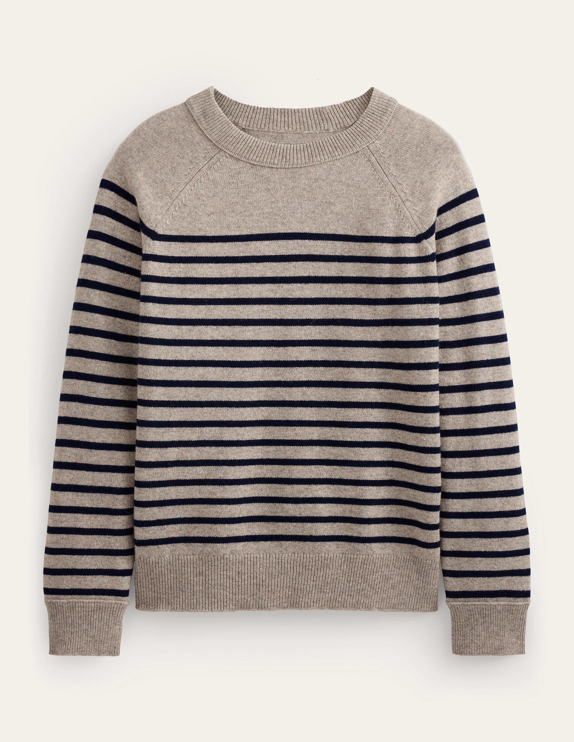 Raglan Crew Neck Sweater-Oatmeal Navy Stripe - Image 5