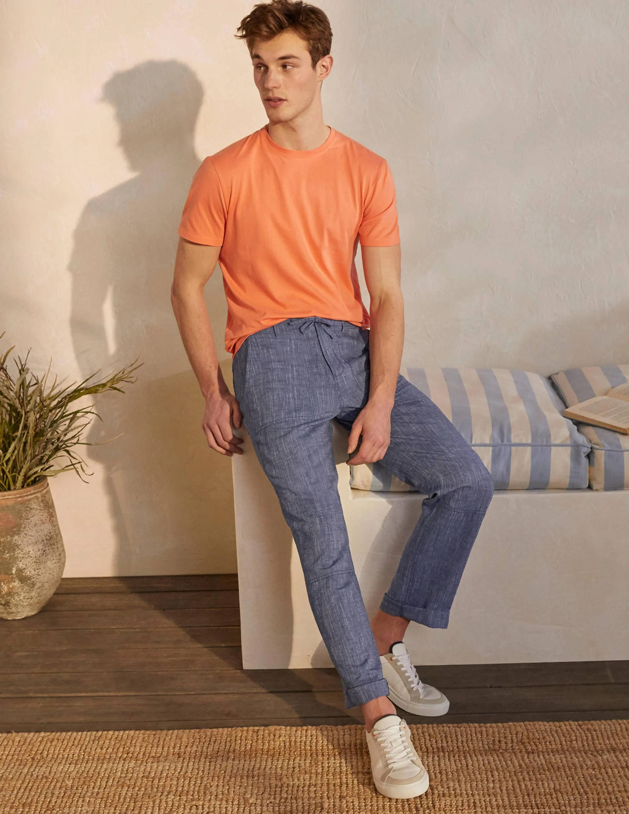 Relaxed Linen Blend Pants-Dark Denim Chambray