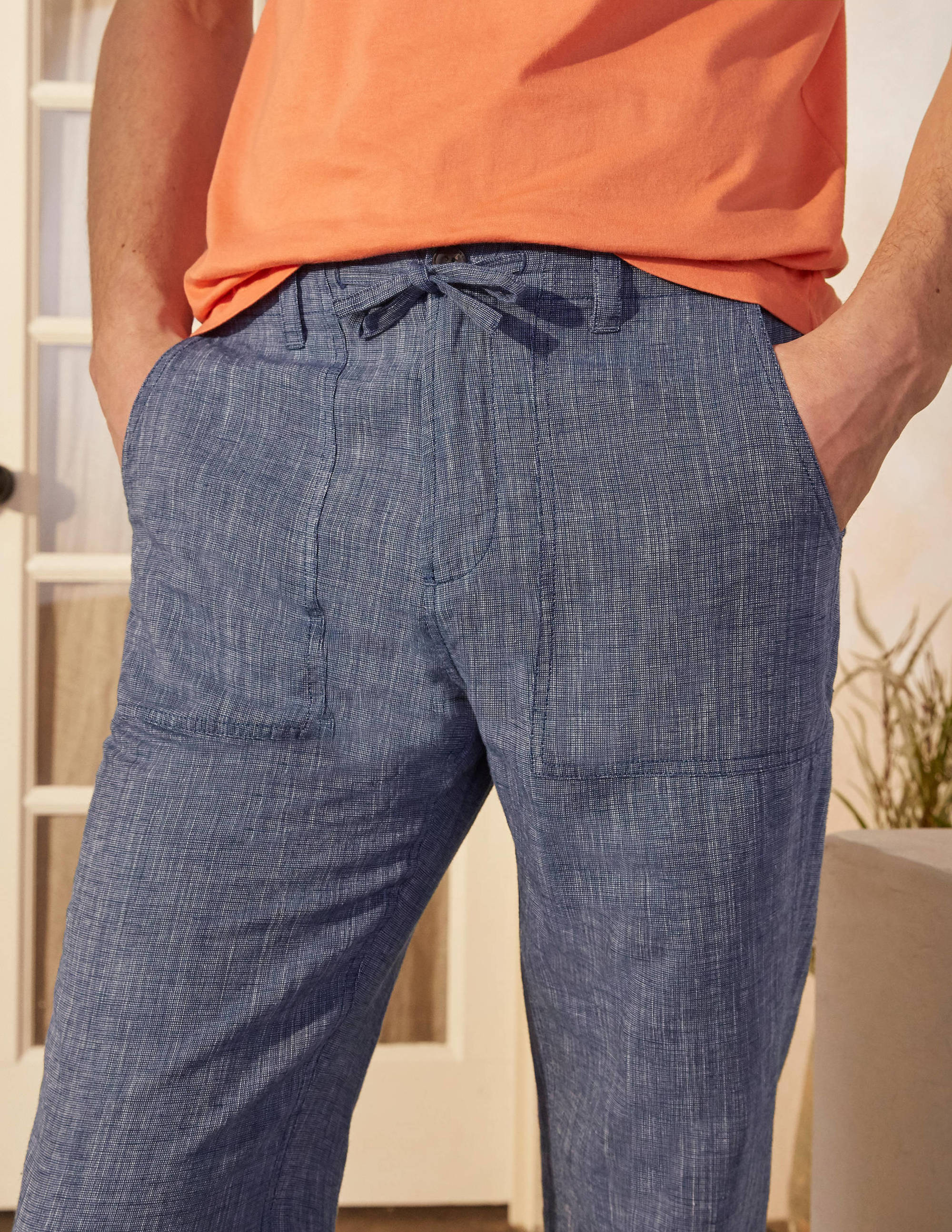 Relaxed Linen Blend Pants-Dark Denim Chambray - Image 4