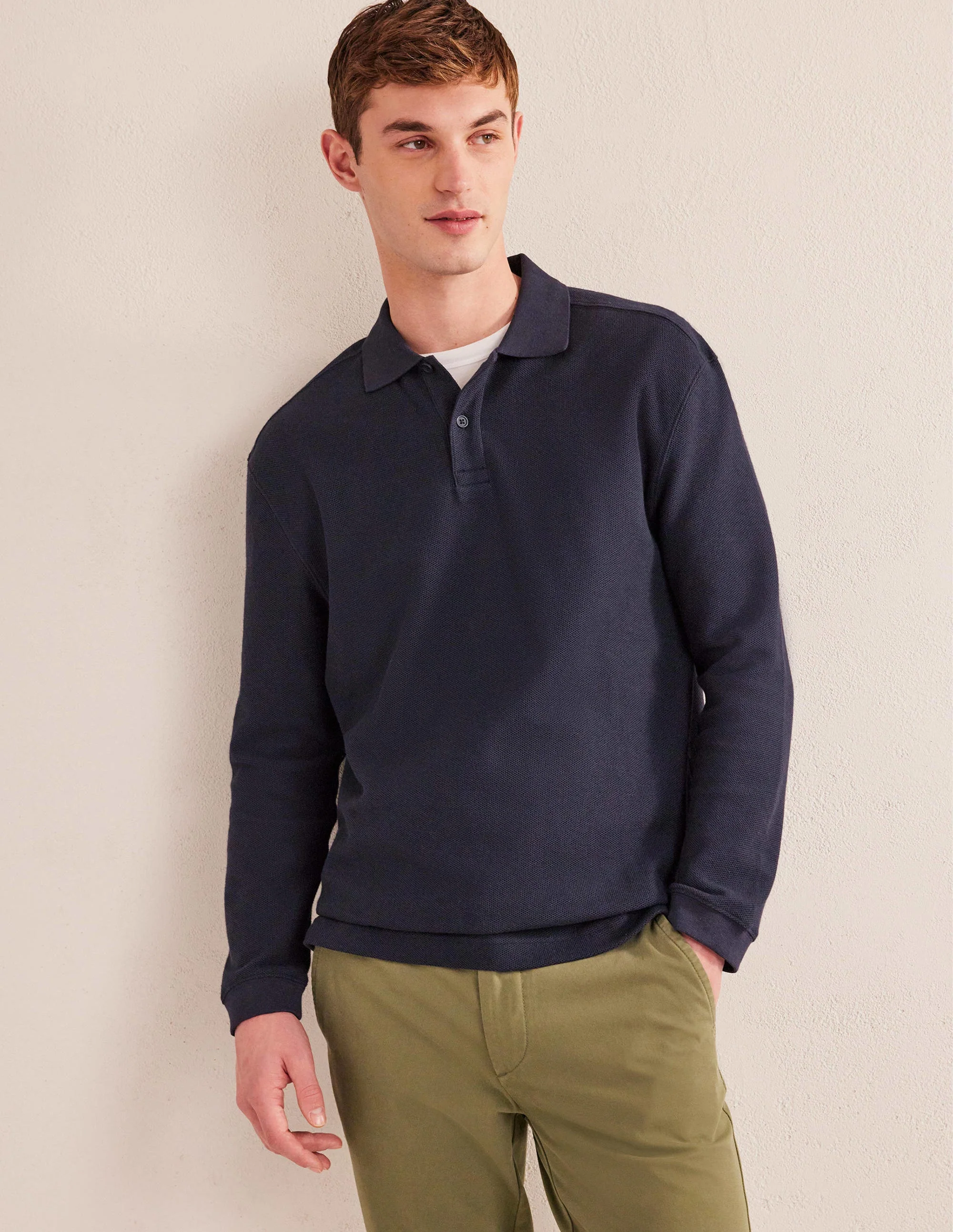 Relaxed Long Sleeve Polo-Navy